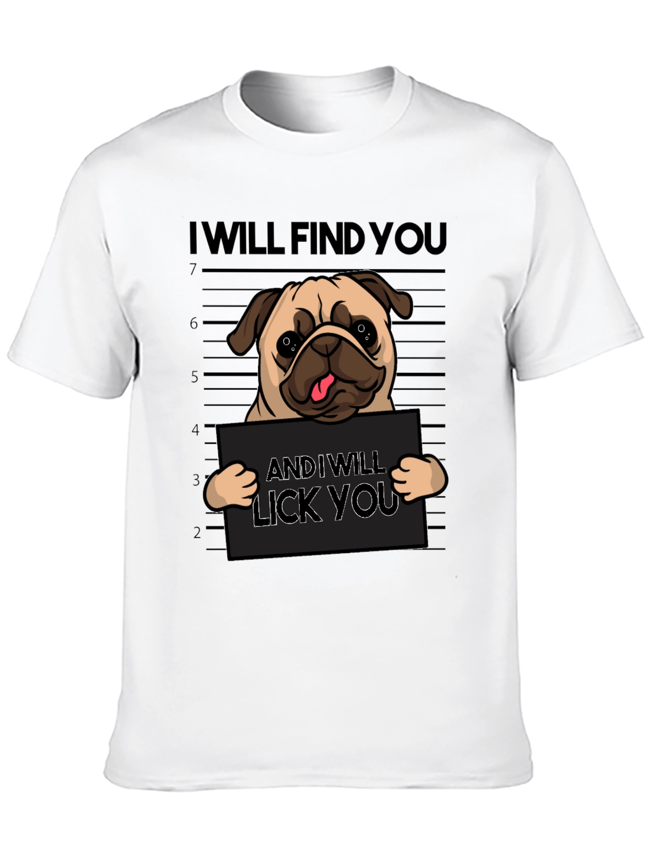 Funny Pug Mugshot Graphic T-Shirt