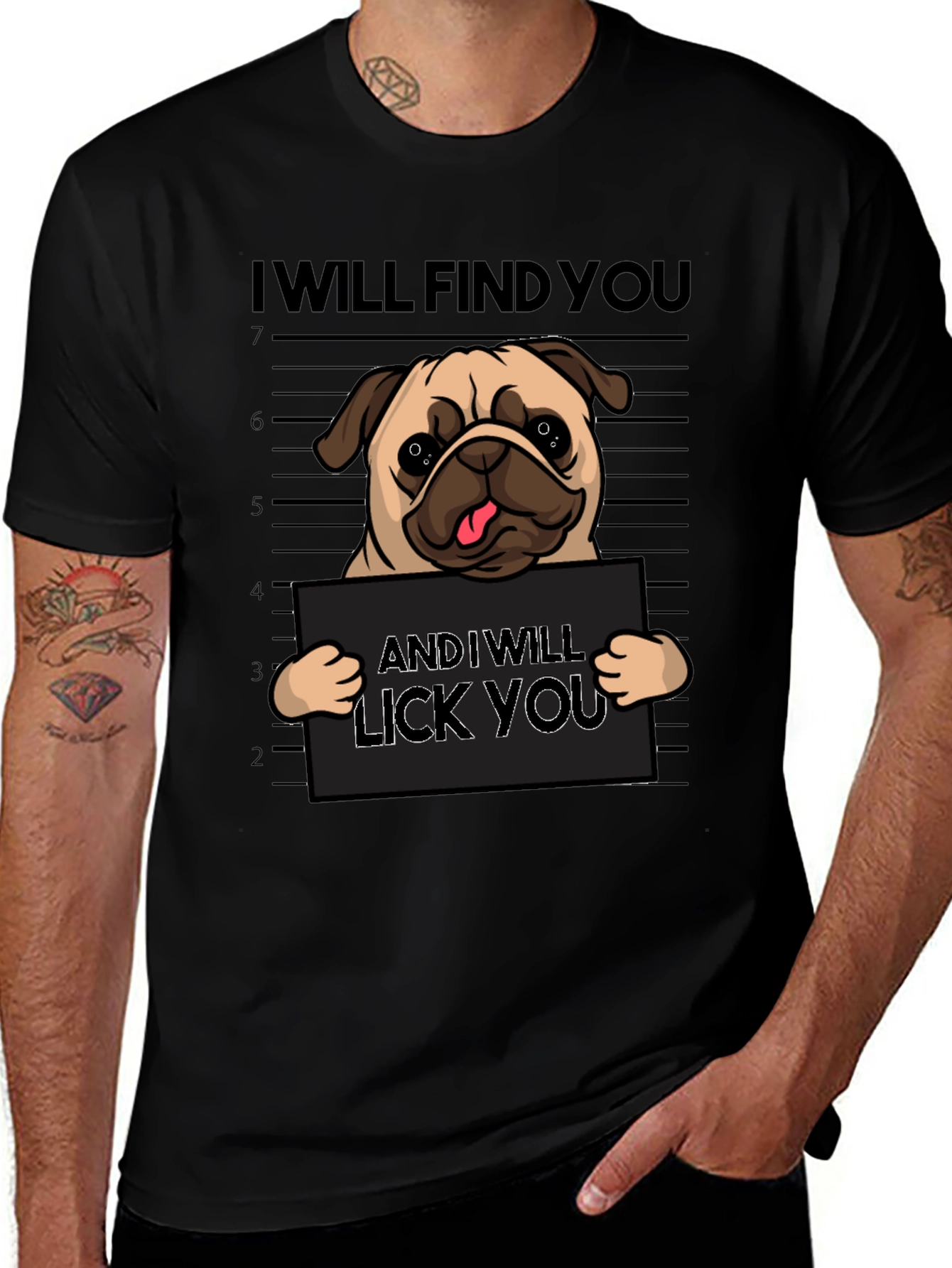 Funny Pug Mugshot Graphic T-Shirt