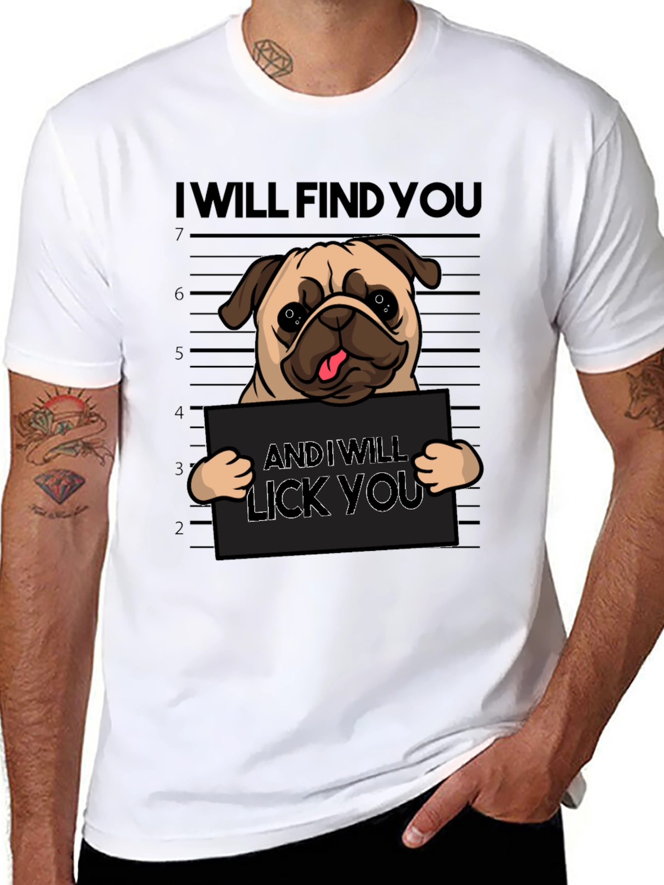 Funny Pug Mugshot Graphic T-Shirt