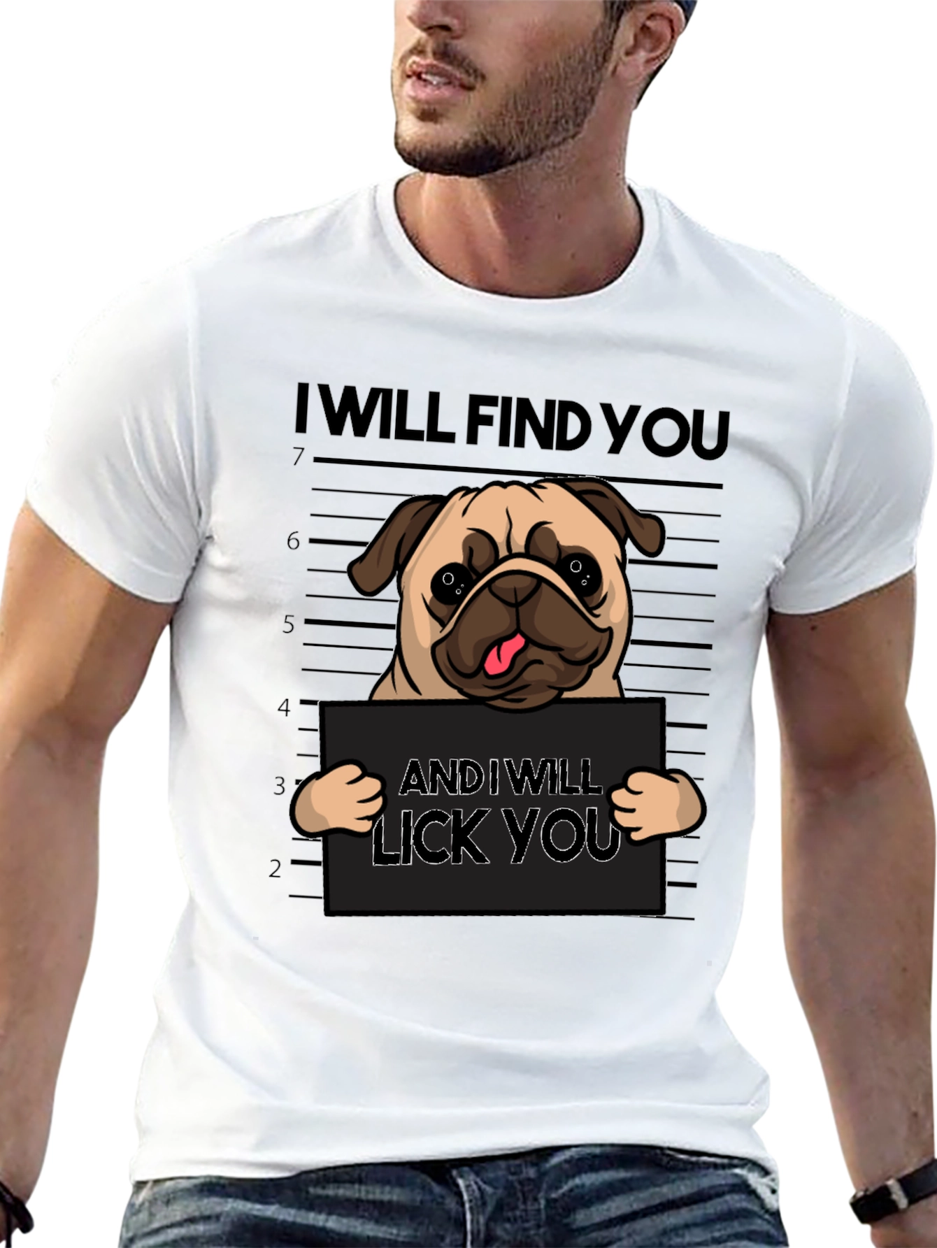 Funny Pug Mugshot Graphic T-Shirt