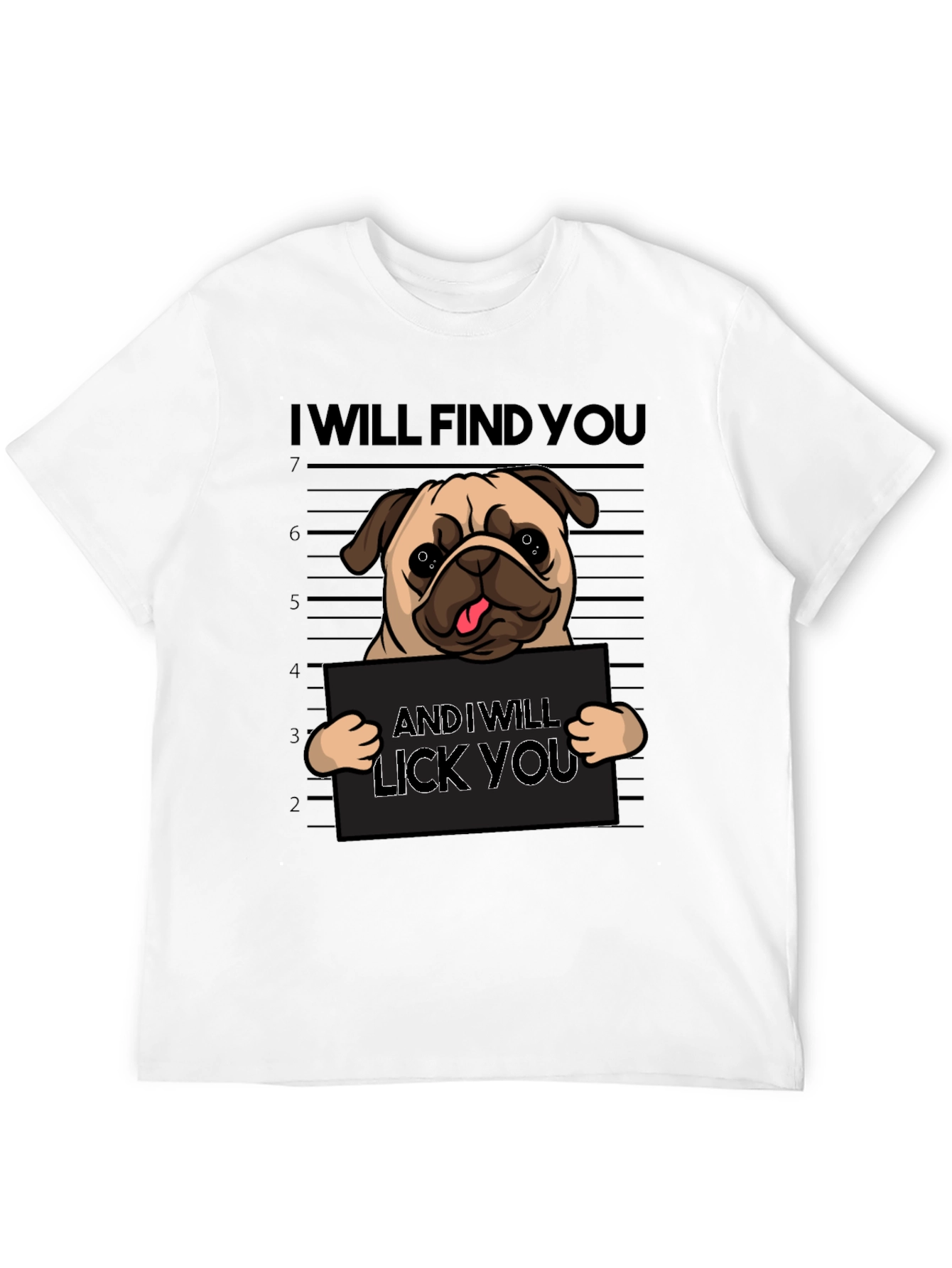 Funny Pug Mugshot Graphic T-Shirt