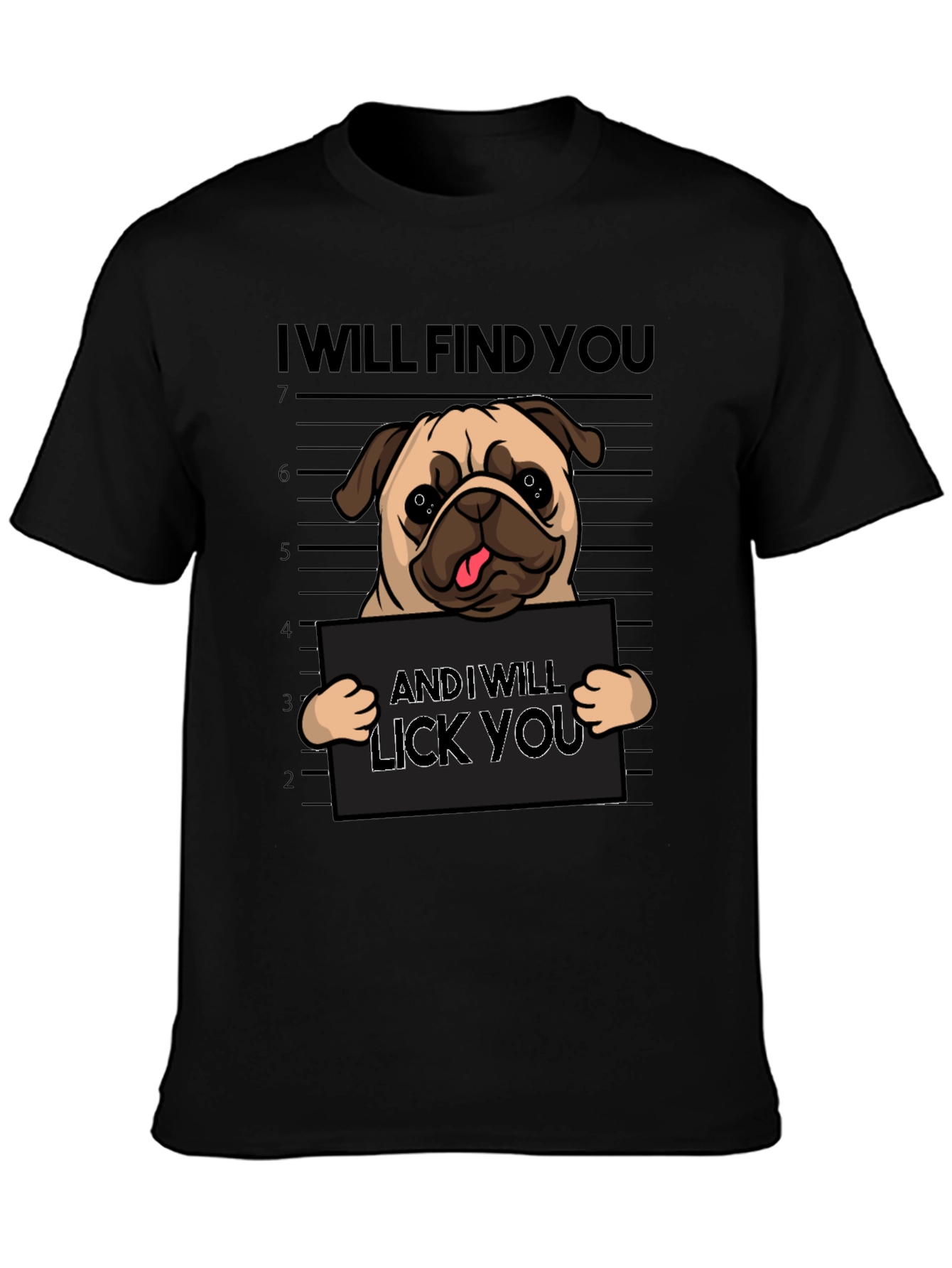Funny Pug Mugshot Graphic T-Shirt