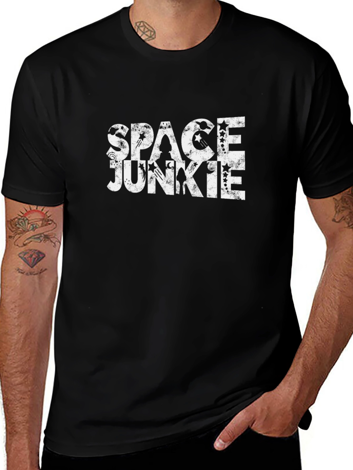 Space Junkie Black T-Shirt - Unique Graphic Tee