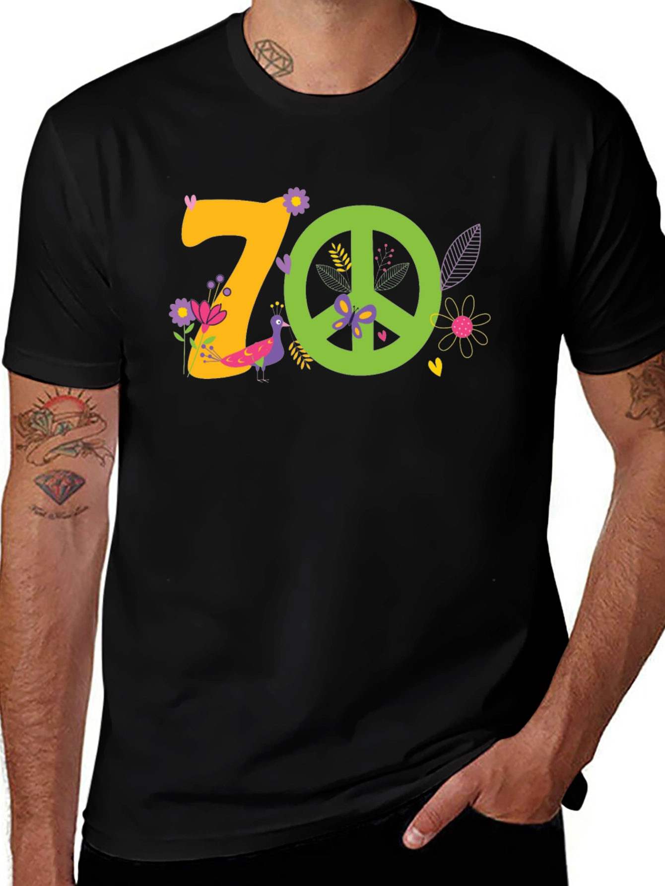 70s Peace Sign Graphic Tee - Retro Vibe