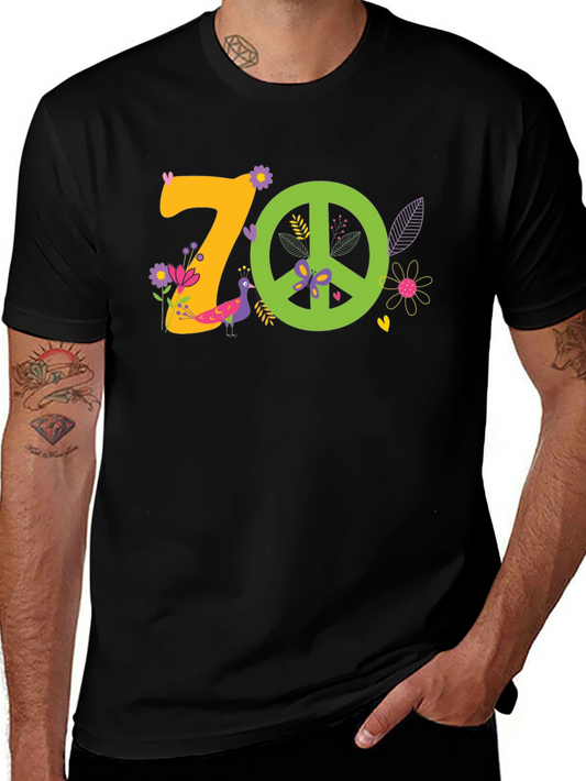 70s Peace Sign Graphic Tee - Retro Vibe