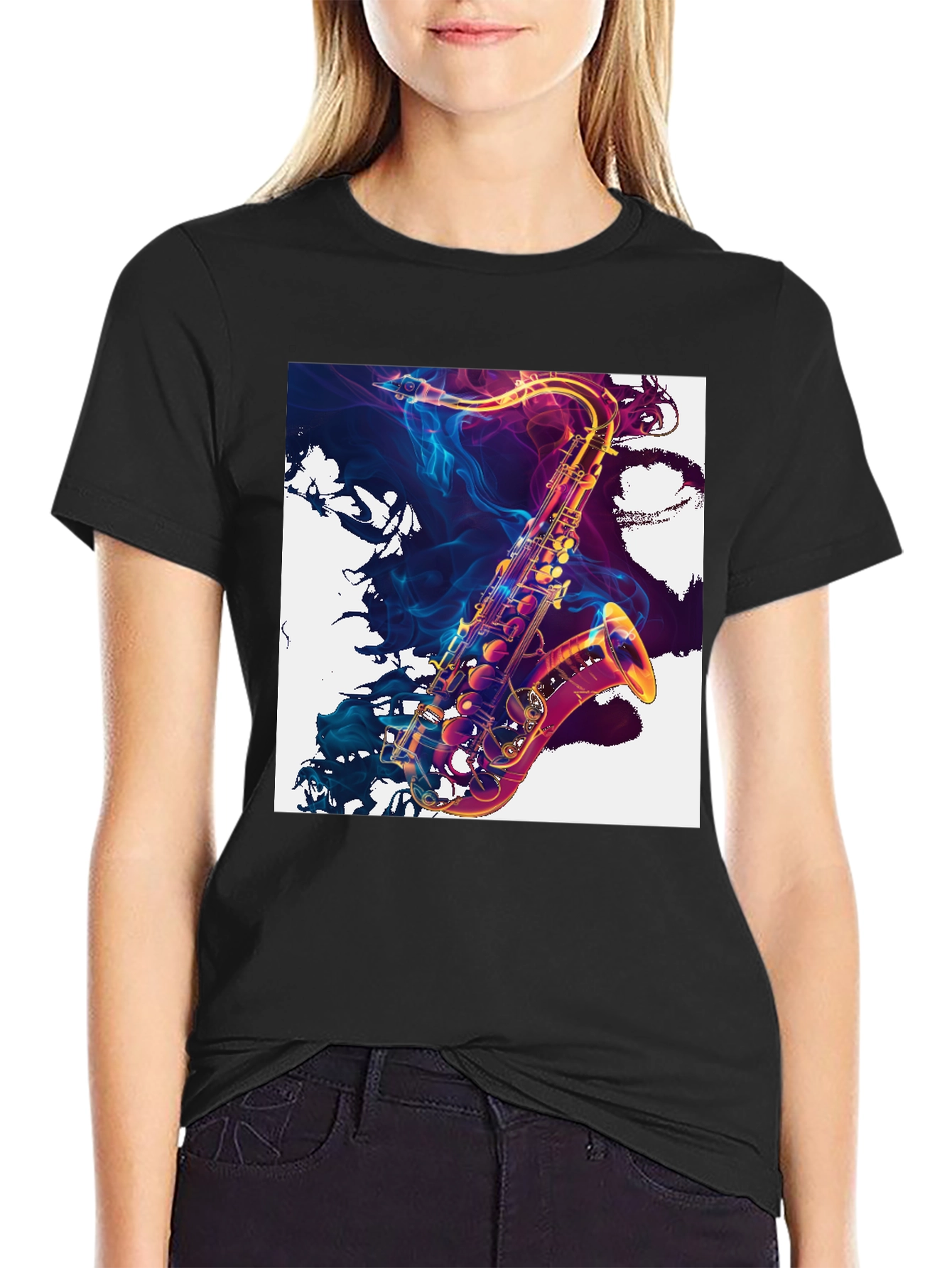 Saxophone Art Black T-Shirt: Musical Style