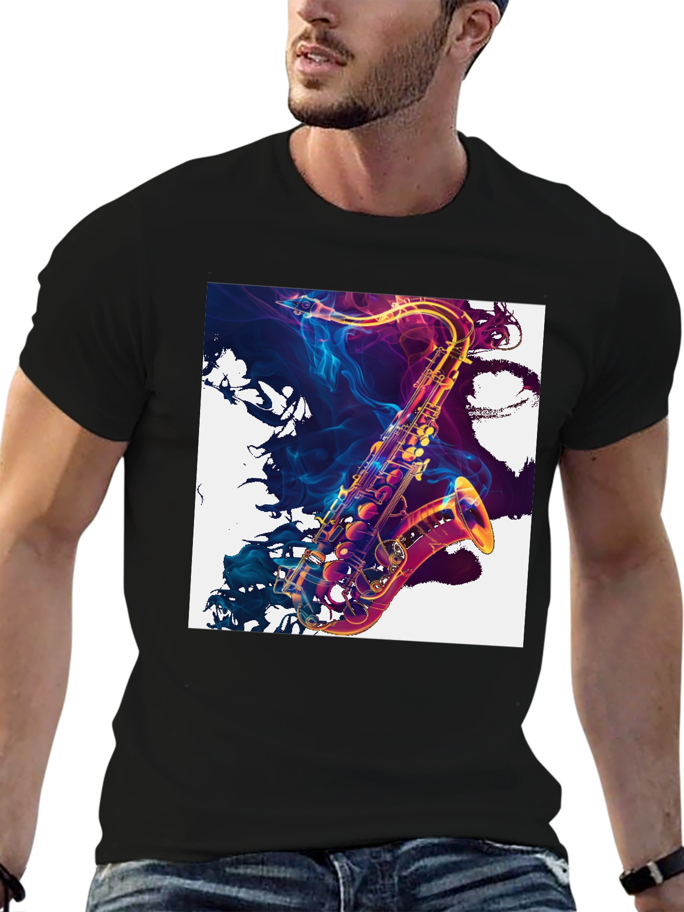 Saxophone Art Black T-Shirt: Musical Style