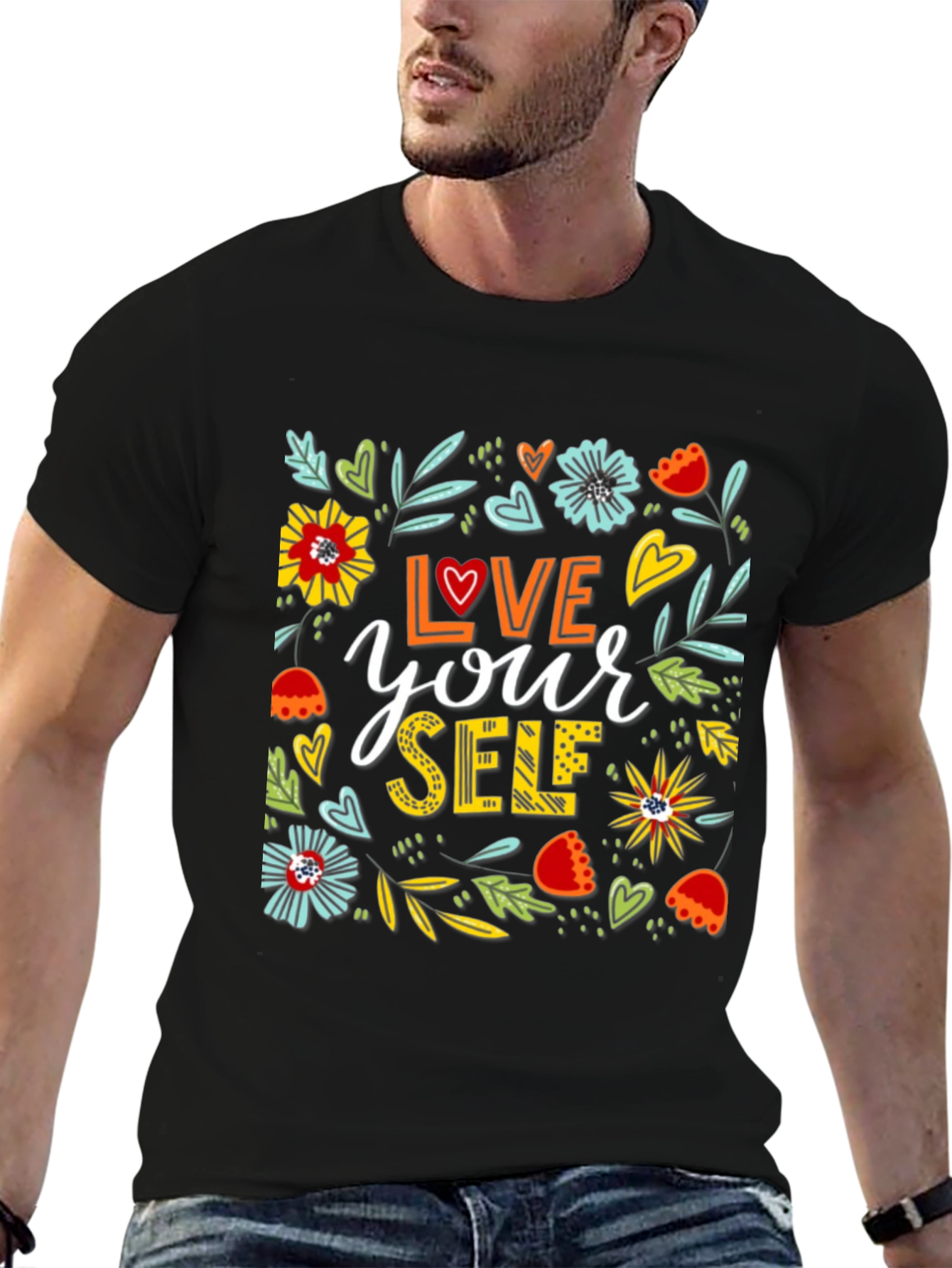 Love Yourself Graphic Tee - Floral Design