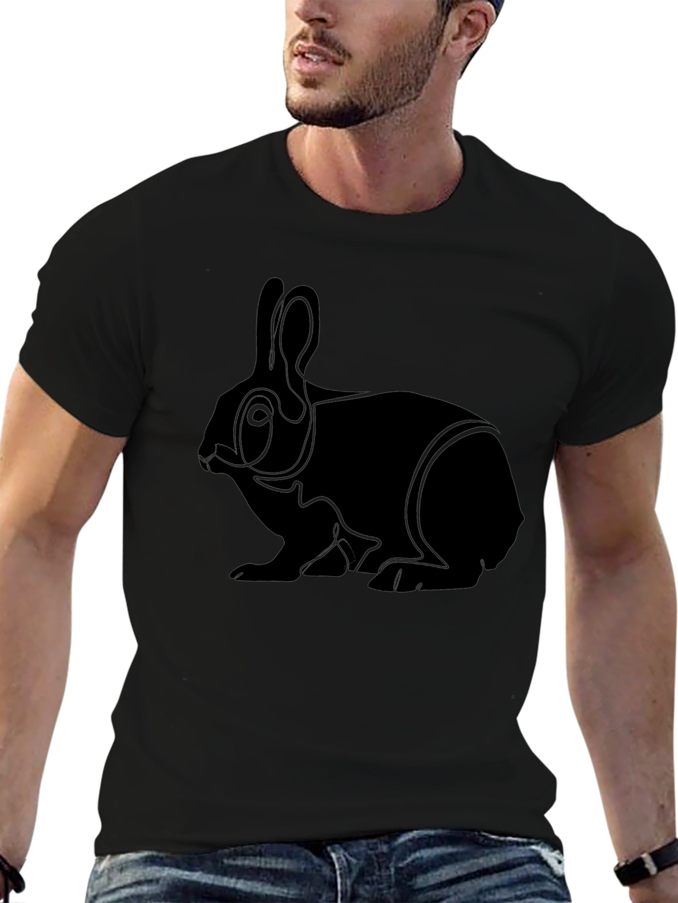 Minimalist Rabbit Graphic T-Shirt - Black