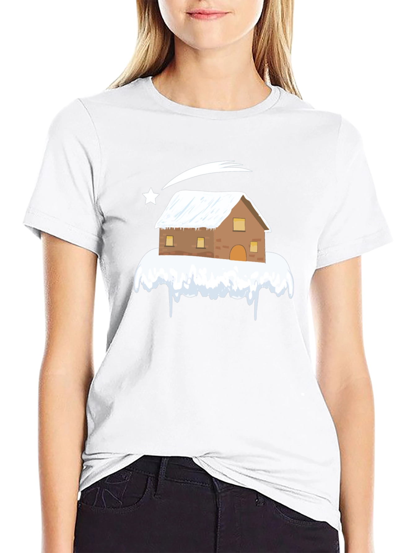 Snowy House Graphic T-Shirt - Winter Holiday Festive Tee