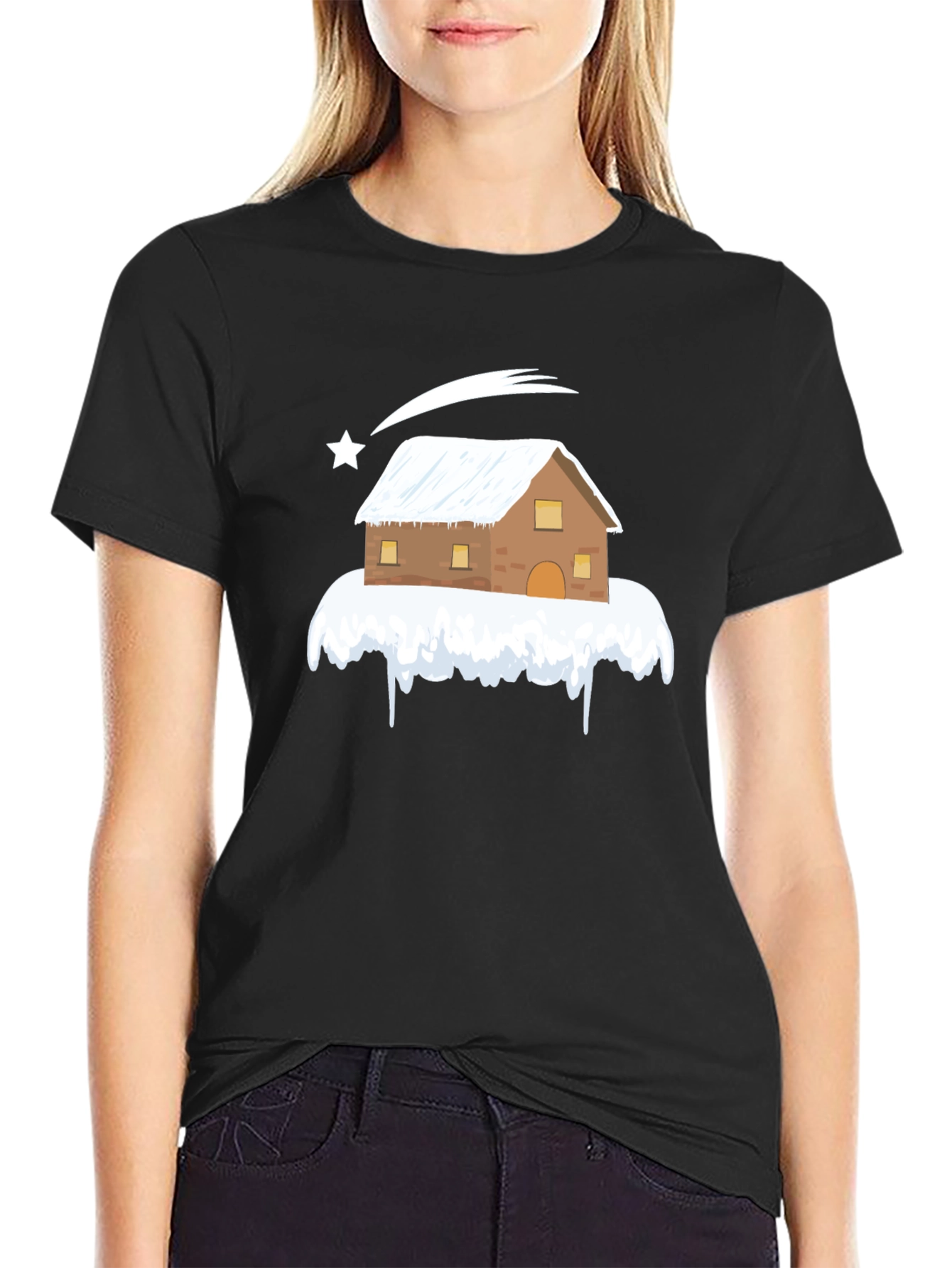 Snowy House Graphic T-Shirt - Winter Holiday Festive Tee