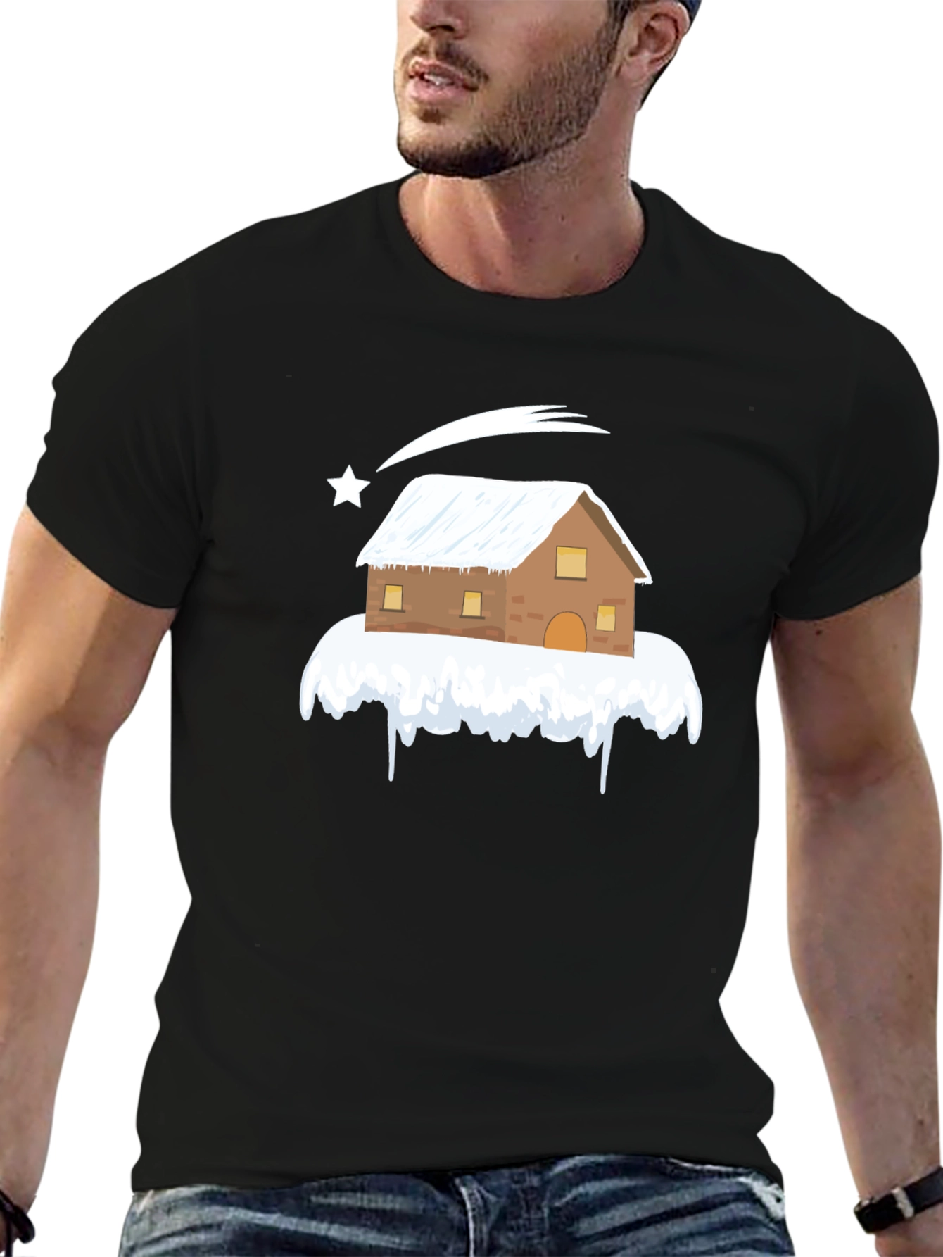 Snowy House Graphic T-Shirt - Winter Holiday Festive Tee