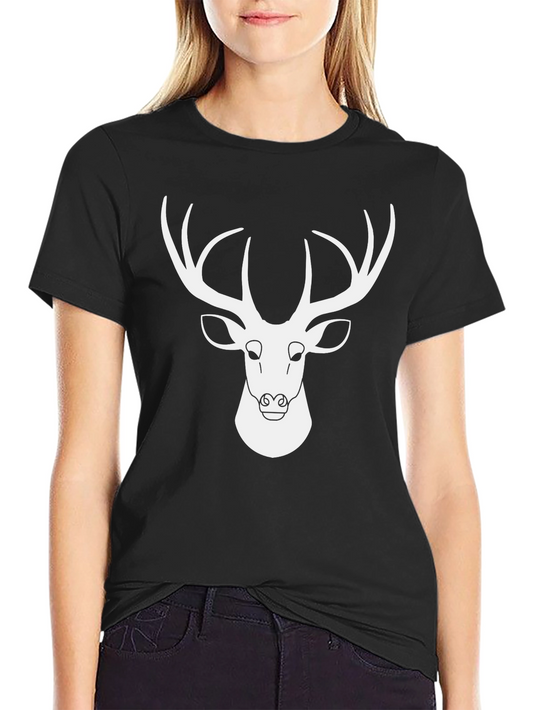 Deer Graphic Tee - Black Cotton Blend Casual Shirt