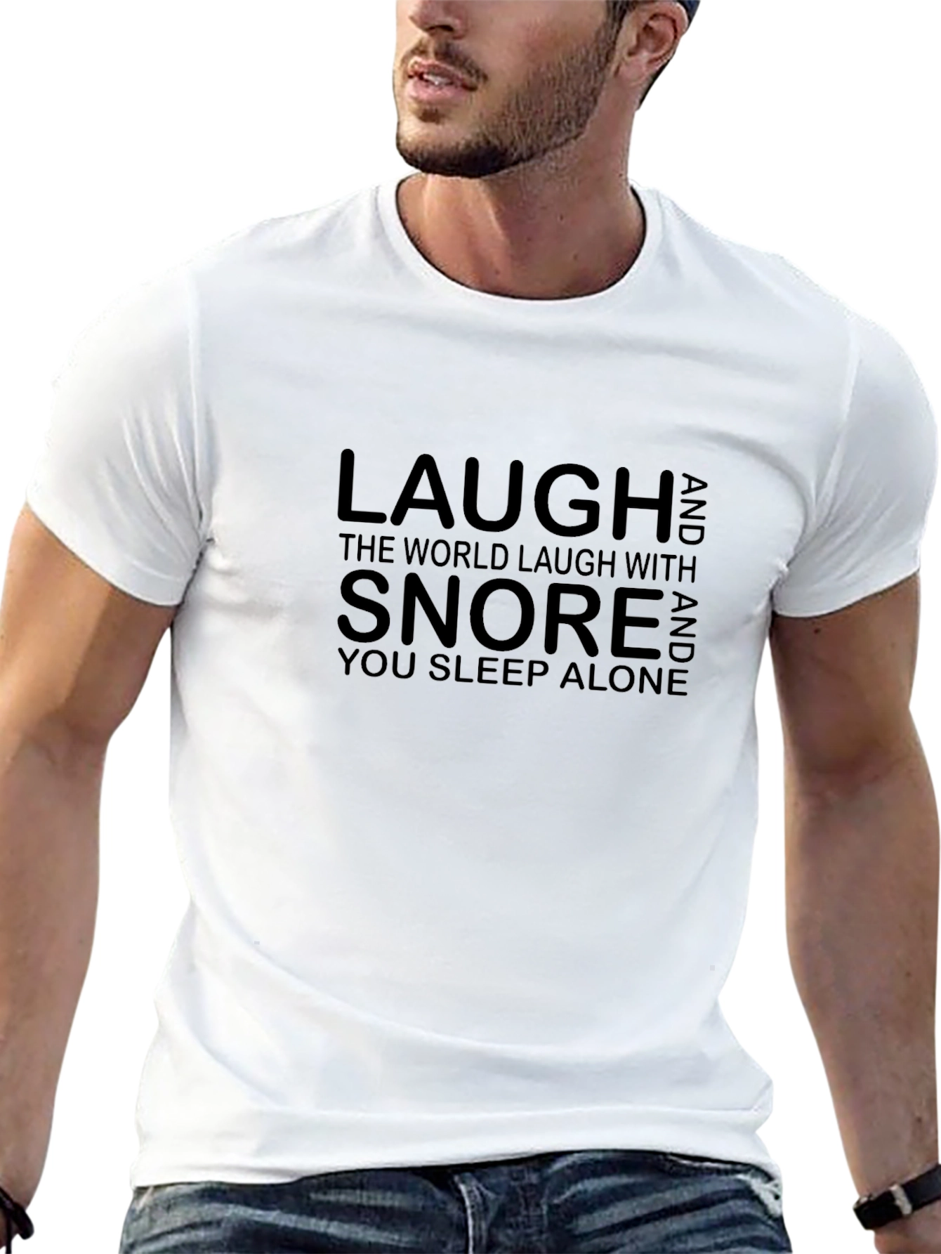 Laugh Snore Alone Funny Mens Black T-Shirt