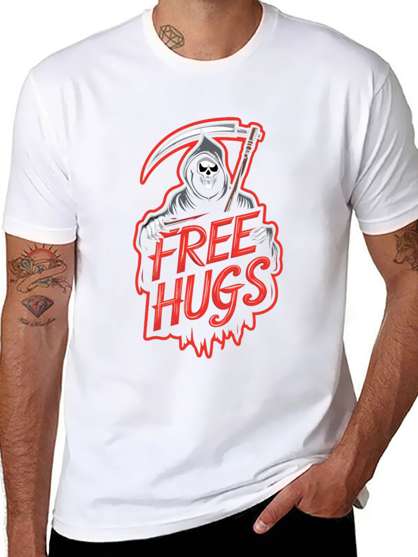 Free Hugs Grim Reaper Graphic T-Shirt