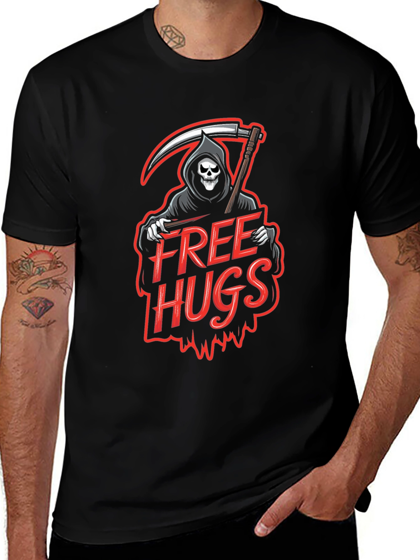 Free Hugs Grim Reaper Graphic T-Shirt