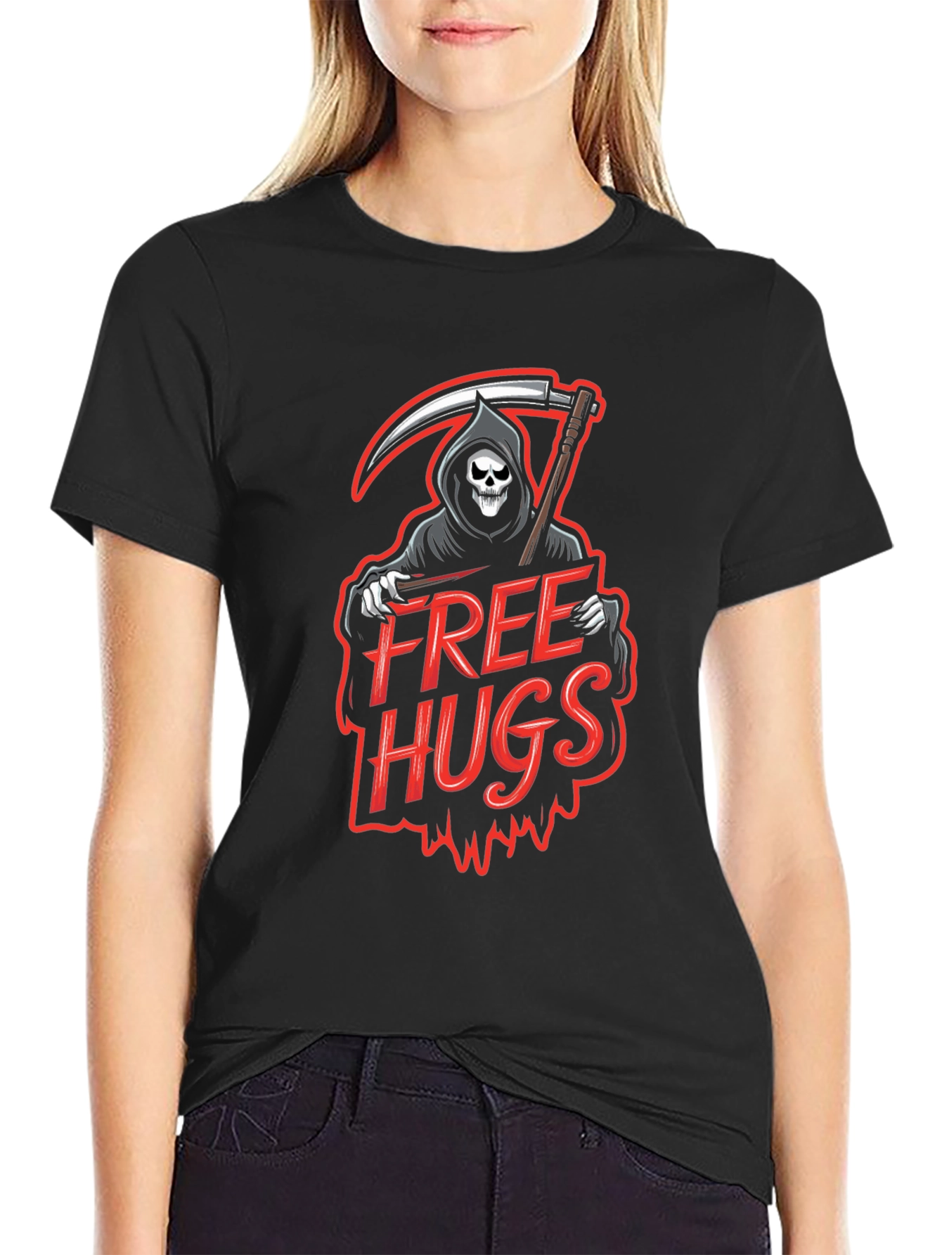 Free Hugs Grim Reaper Graphic T-Shirt