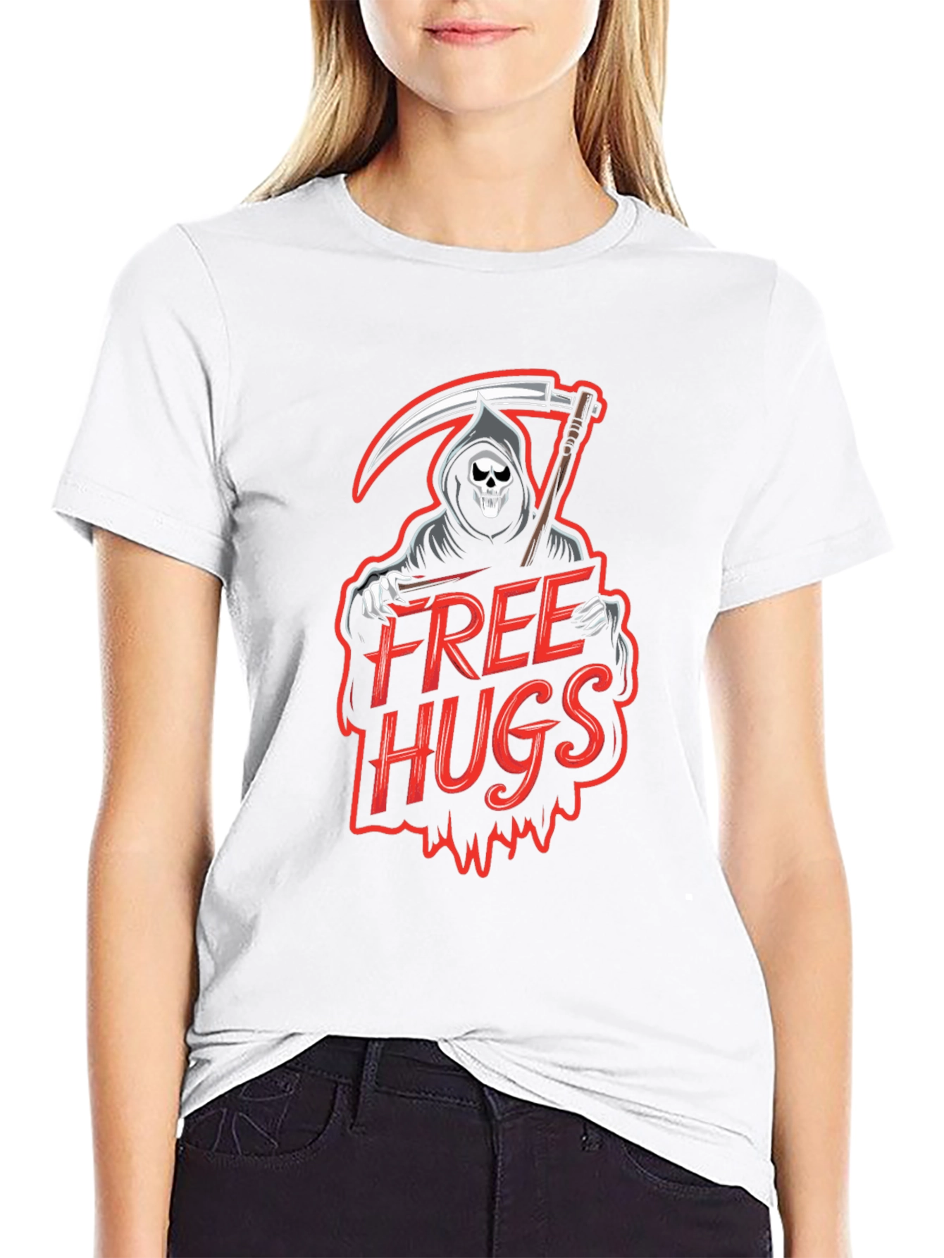 Free Hugs Grim Reaper Graphic T-Shirt