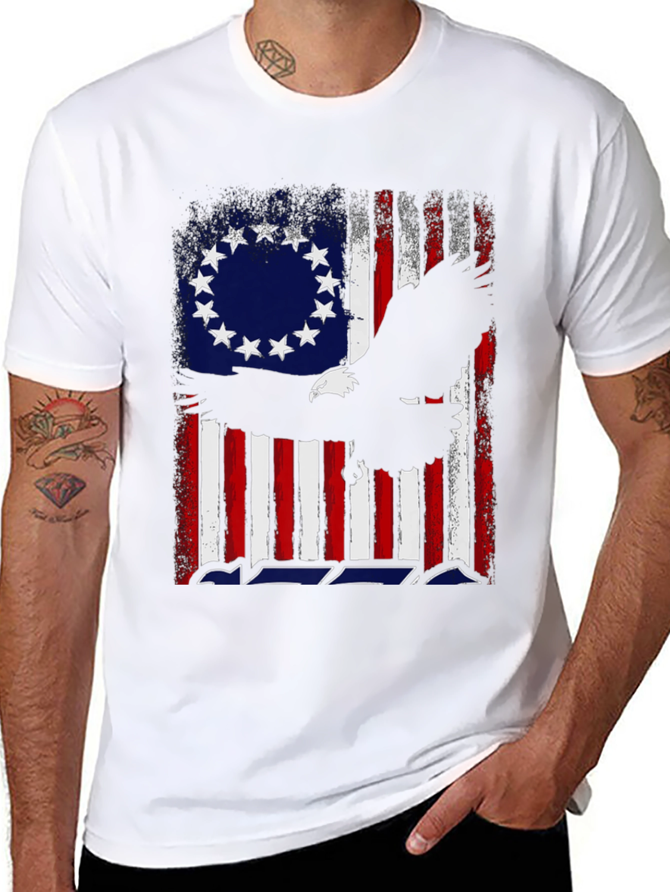 Patriotic Eagle & Betsy Ross Flag Graphic T-Shirt