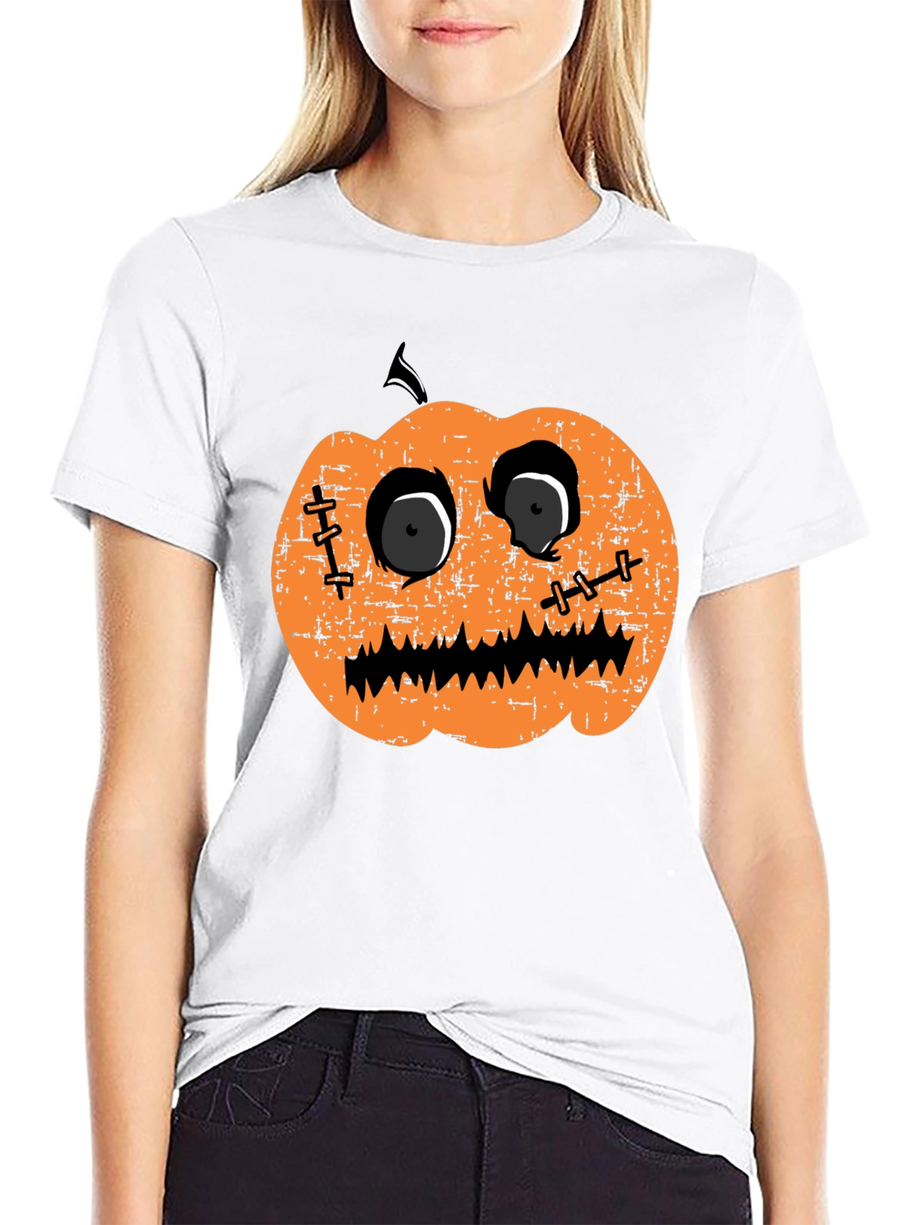 Halloween Pumpkin Face Graphic Tee - Black T-Shirt