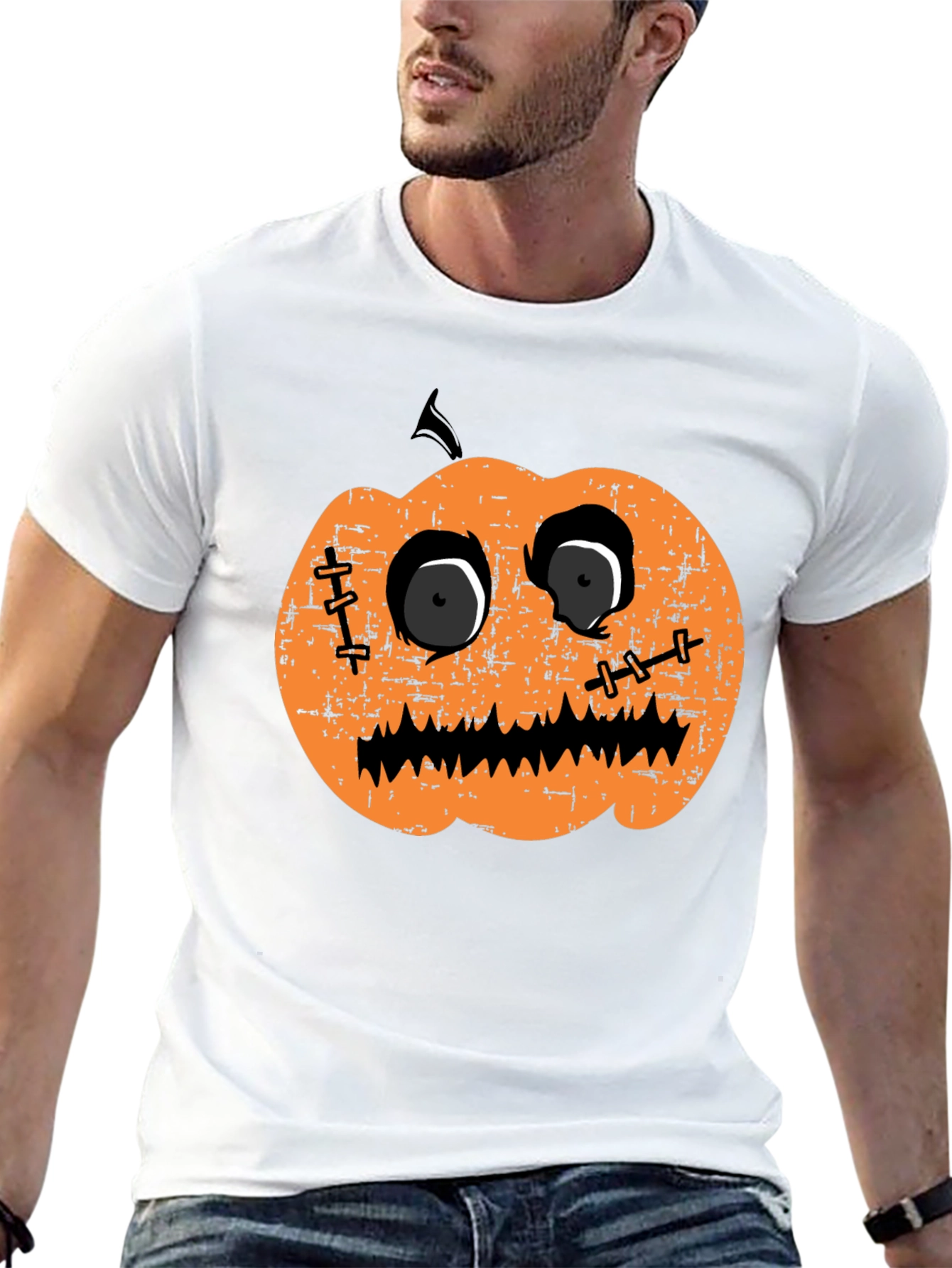 Halloween Pumpkin Face Graphic Tee - Black T-Shirt