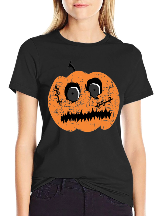 Halloween Pumpkin Face Graphic Tee - Black T-Shirt
