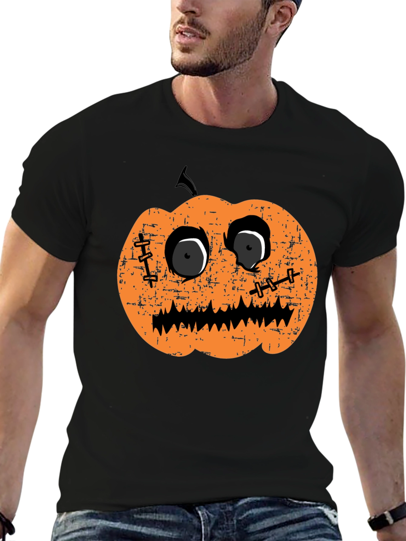 Halloween Pumpkin Face Graphic Tee - Black T-Shirt