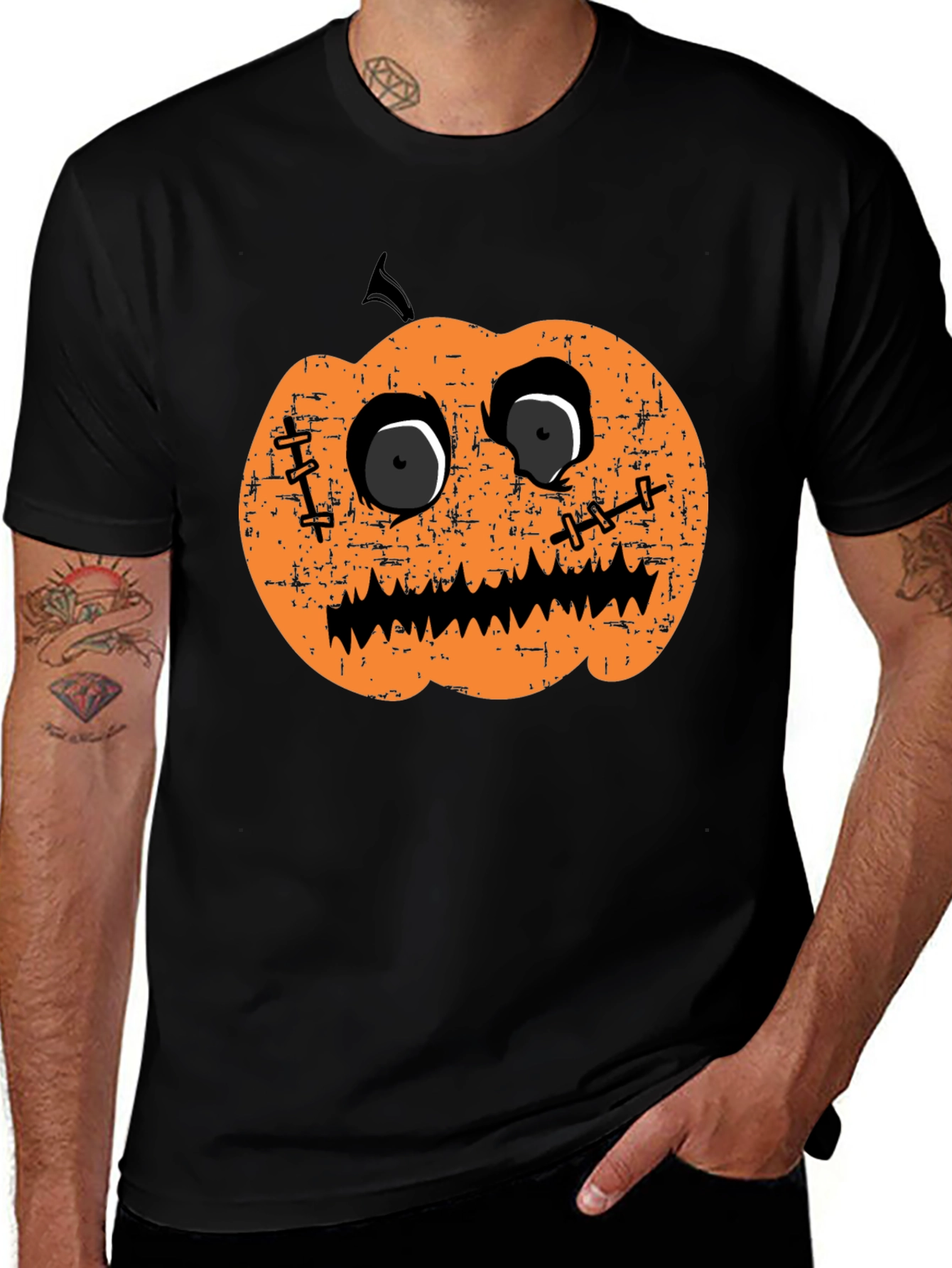 Halloween Pumpkin Face Graphic Tee - Black T-Shirt