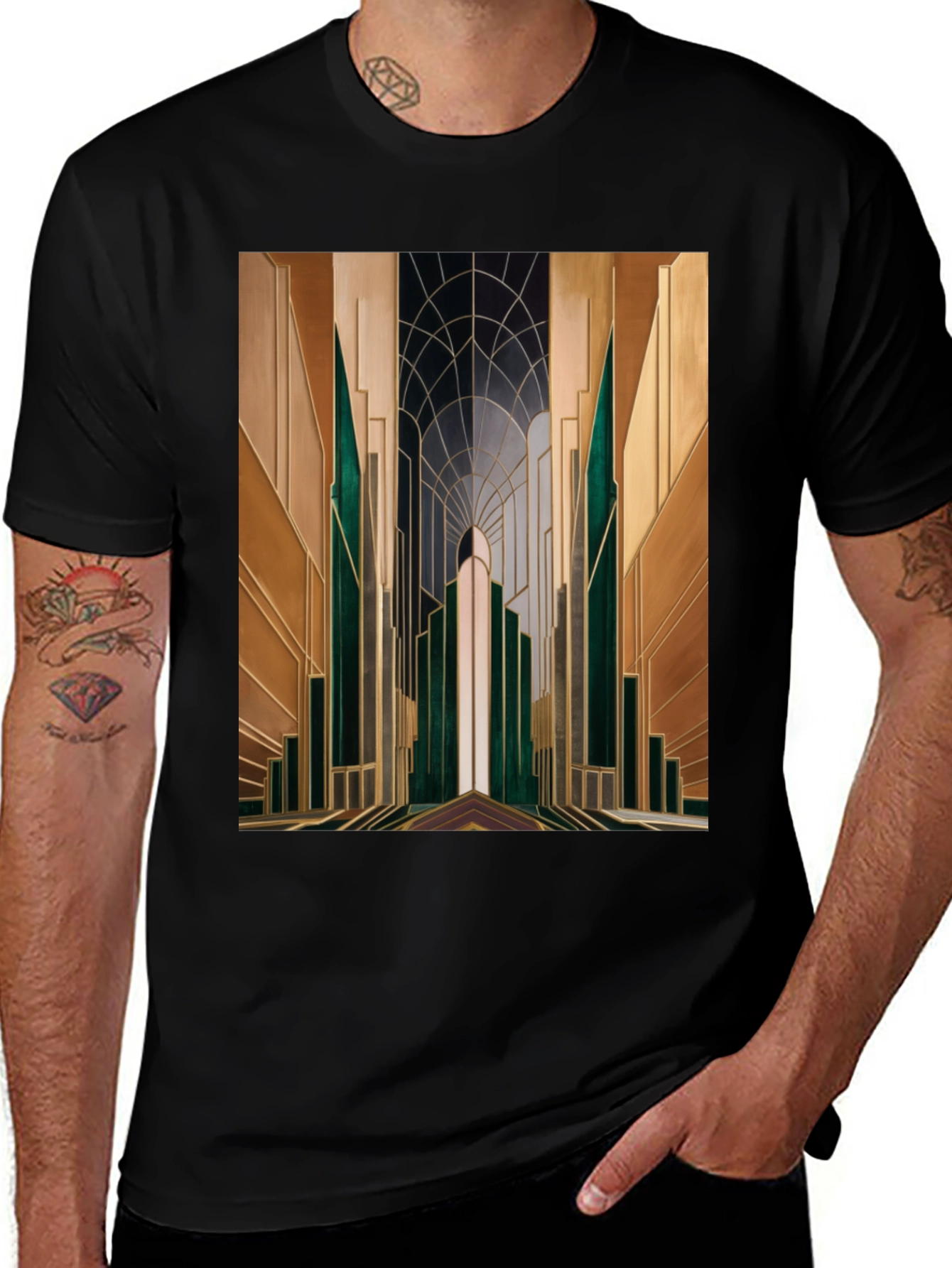 Art Deco Metropolis Graphic Tee - Stylish Modernist Design