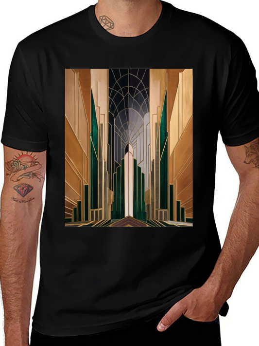 Art Deco Metropolis Graphic Tee - Stylish Modernist Design