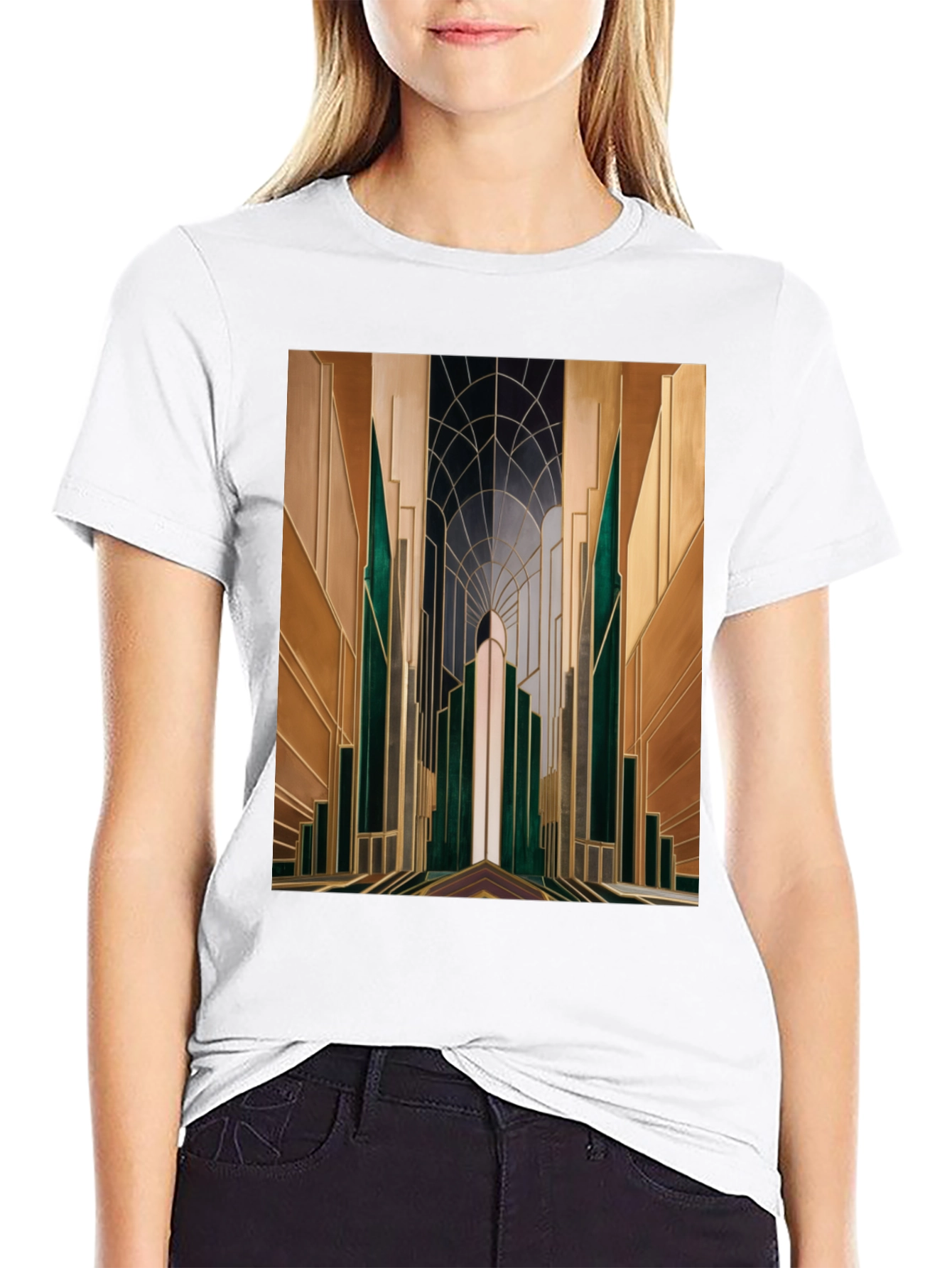 Art Deco Metropolis Graphic Tee - Stylish Modernist Design