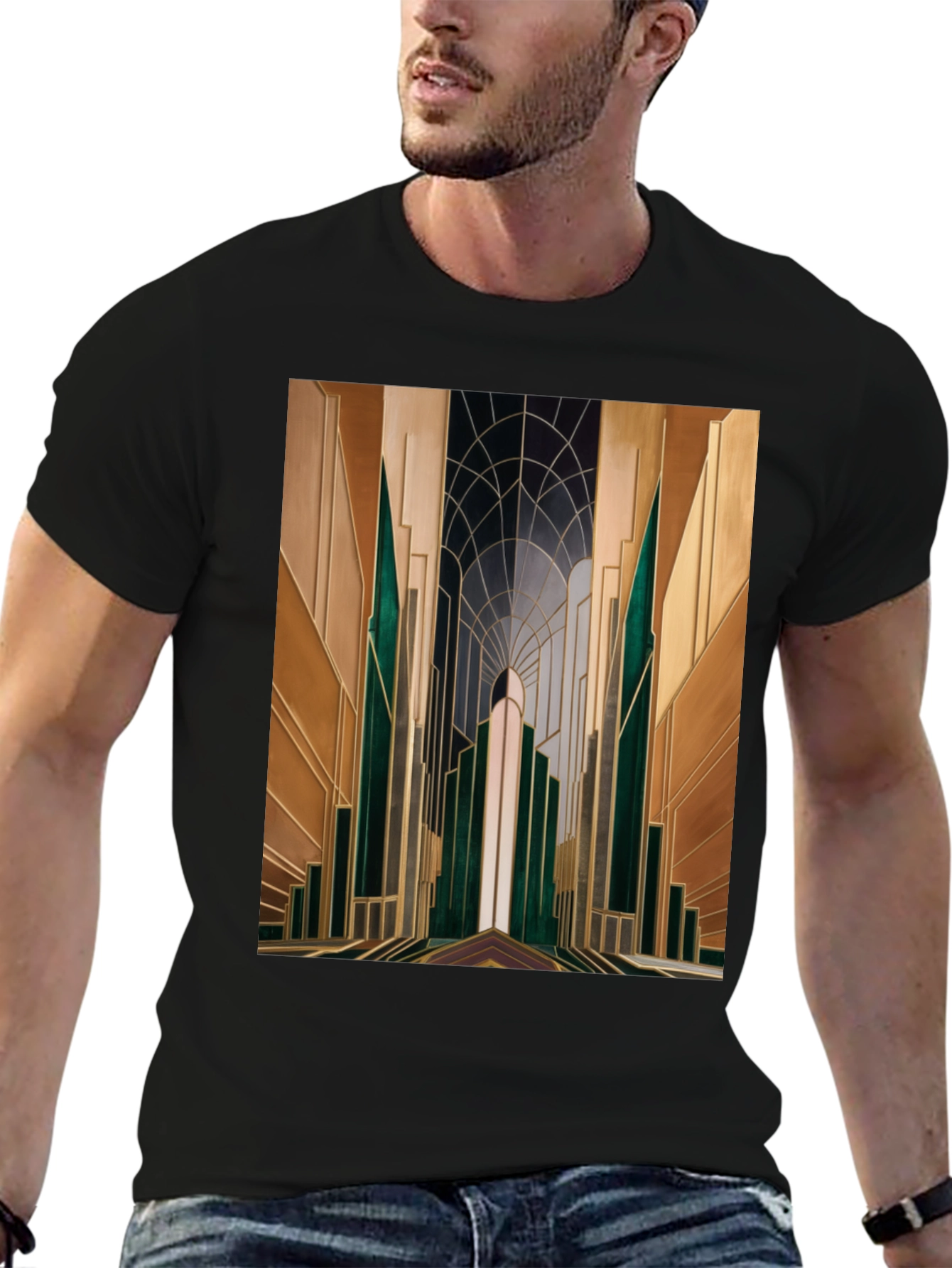Art Deco Metropolis Graphic Tee - Stylish Modernist Design