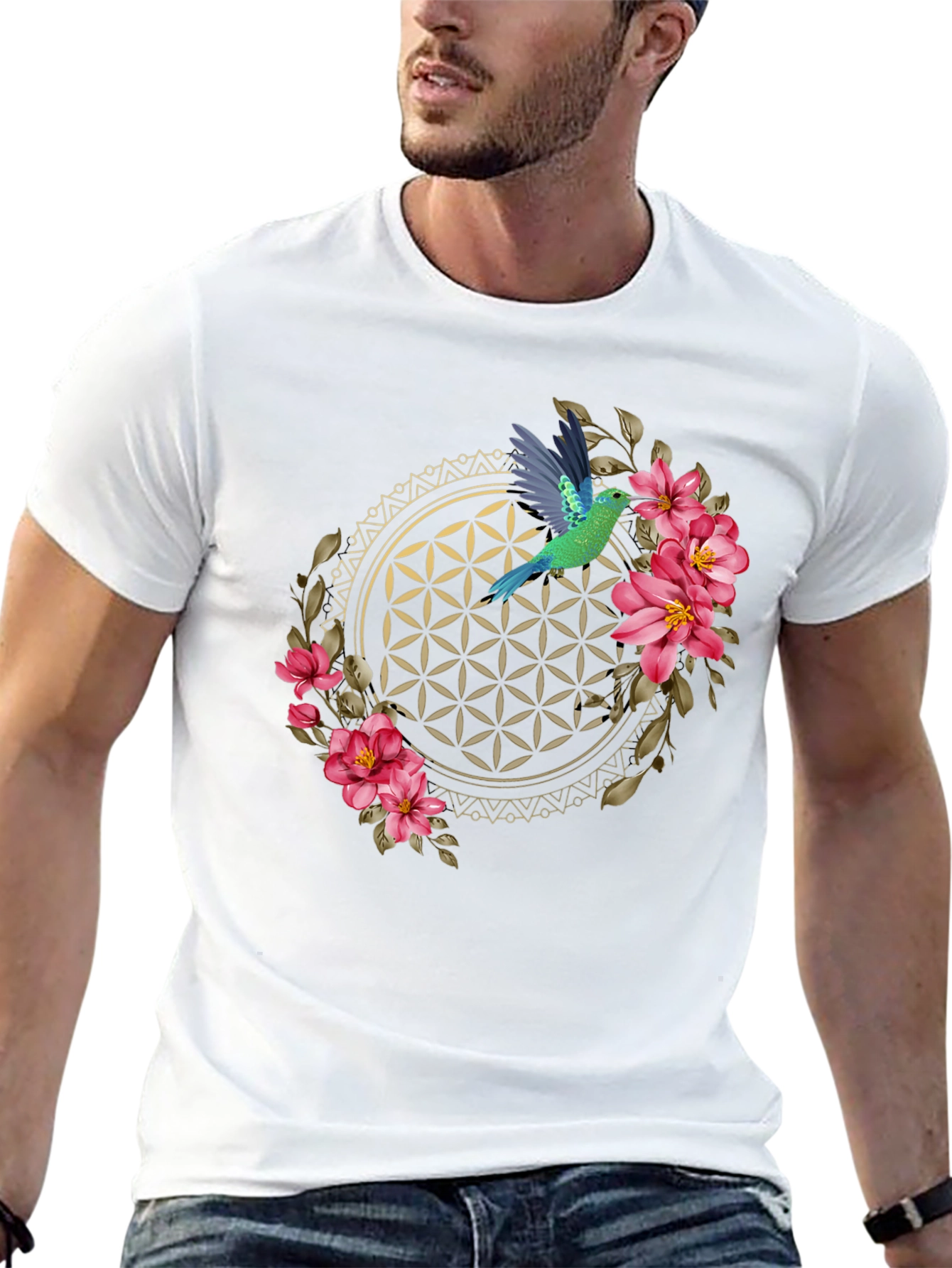 Floral Hummingbird Graphic Tee - Black