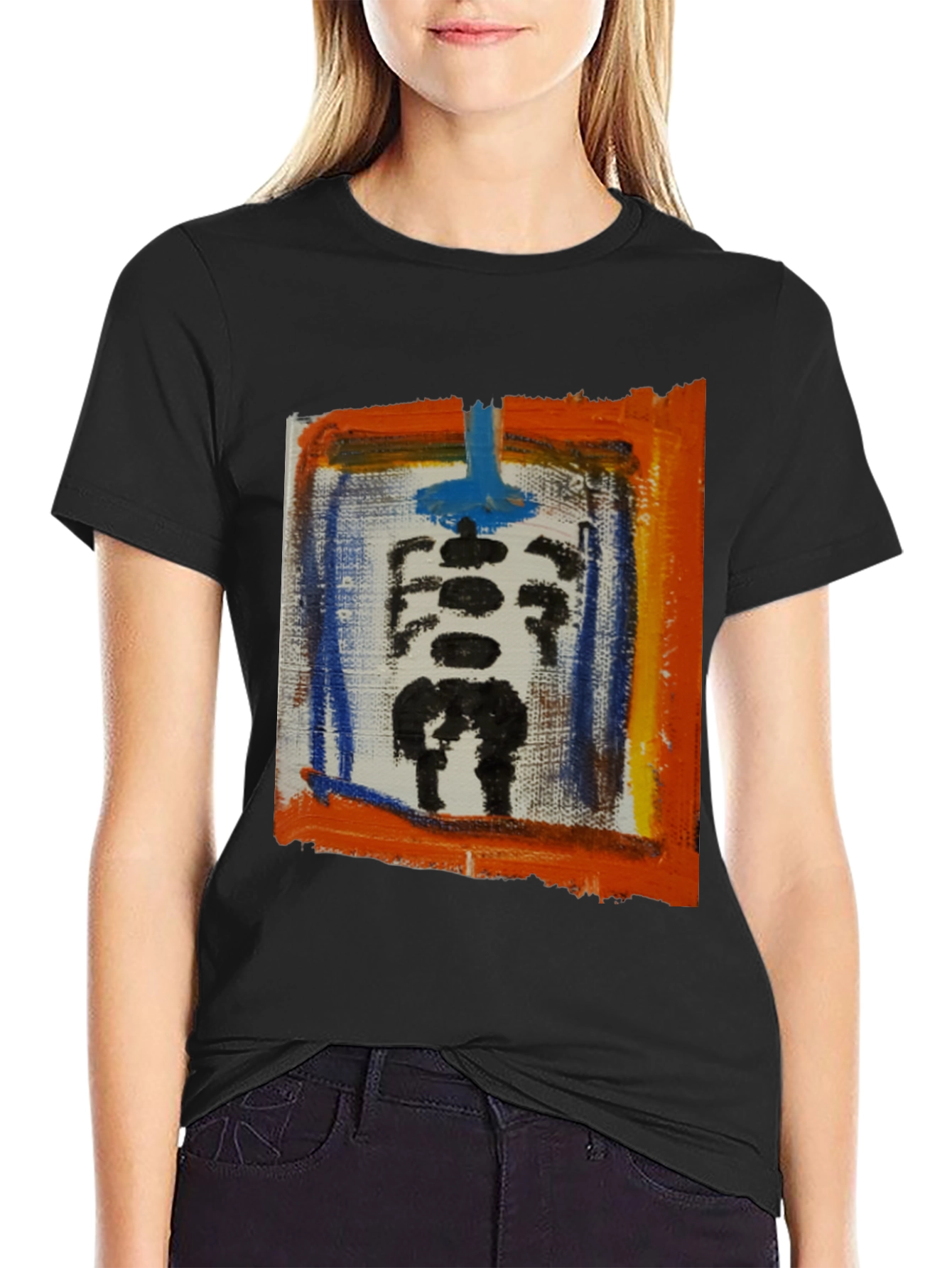Abstract Skeleton Graphic Print Black T-Shirt