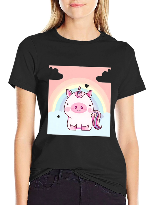 Cute Unicorn Graphic Tee - Black Cotton T-Shirt