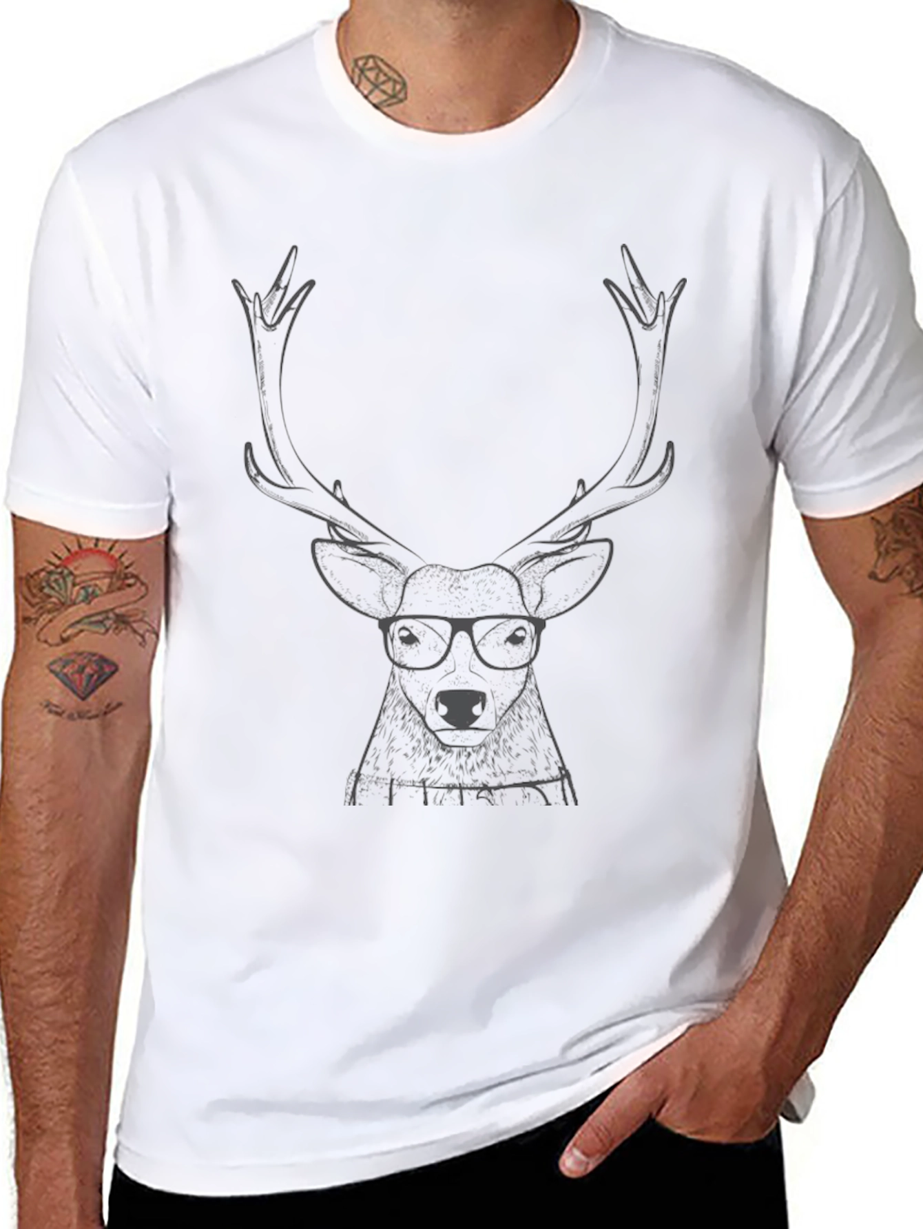 Hipster Deer Graphic Tee - Unisex Black T-Shirt