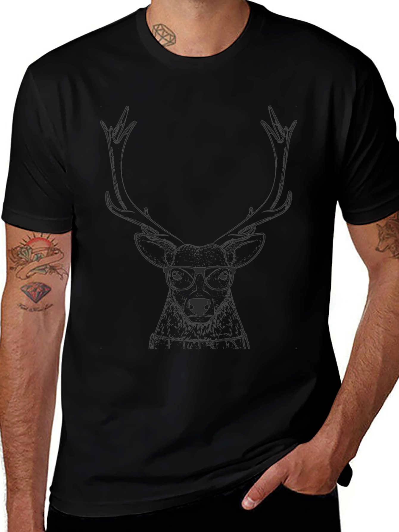 Hipster Deer Graphic Tee - Unisex Black T-Shirt