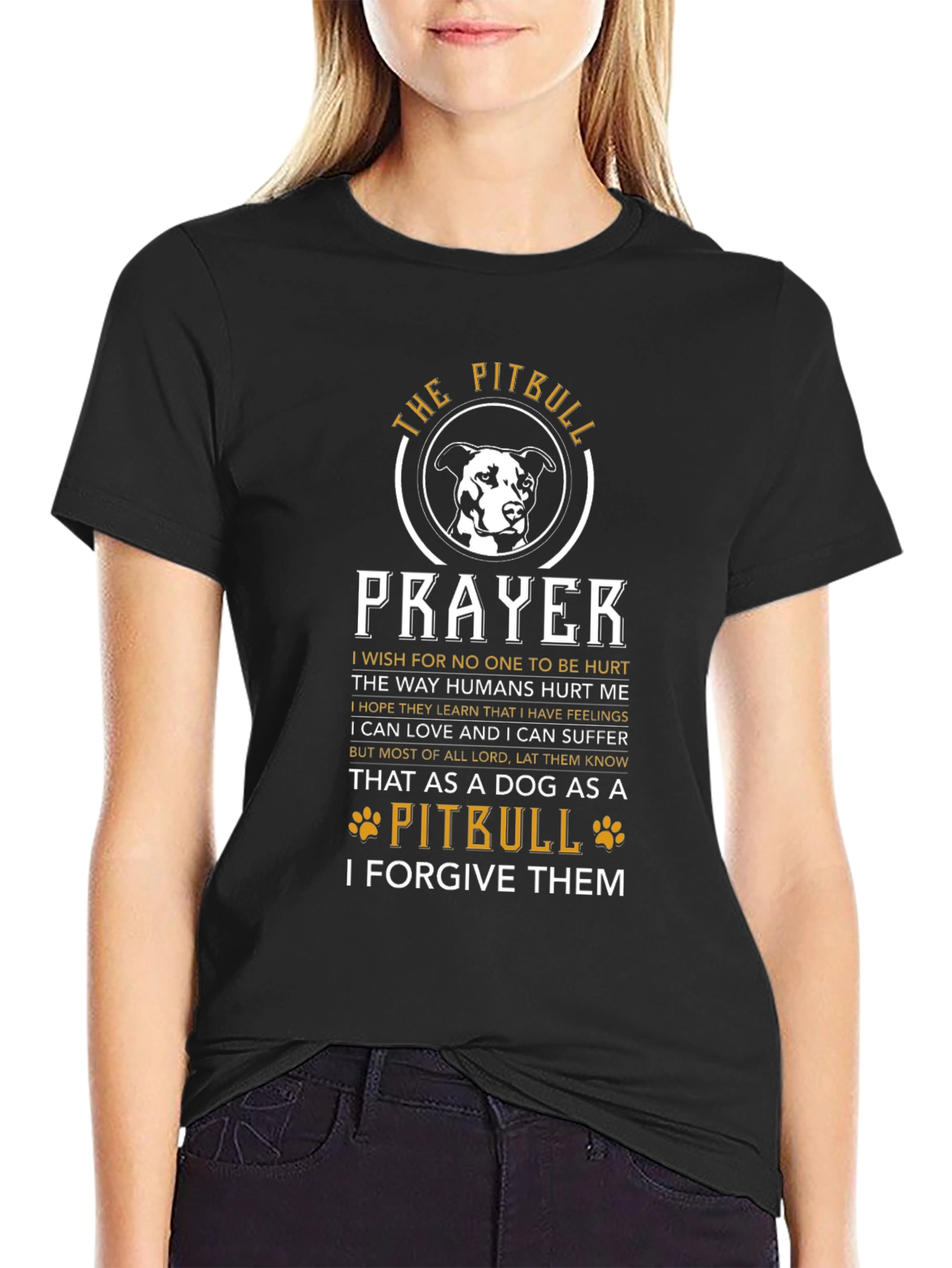 Pitbull Prayer Black Graphic T-Shirt