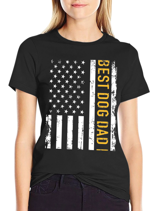 Best Dog Dad American Flag Graphic Tee - Black