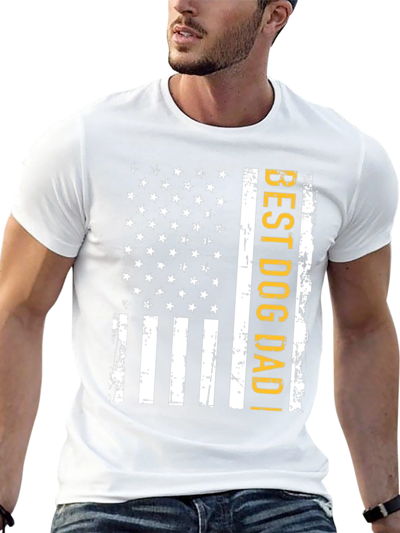 Best Dog Dad American Flag Graphic Tee - Black