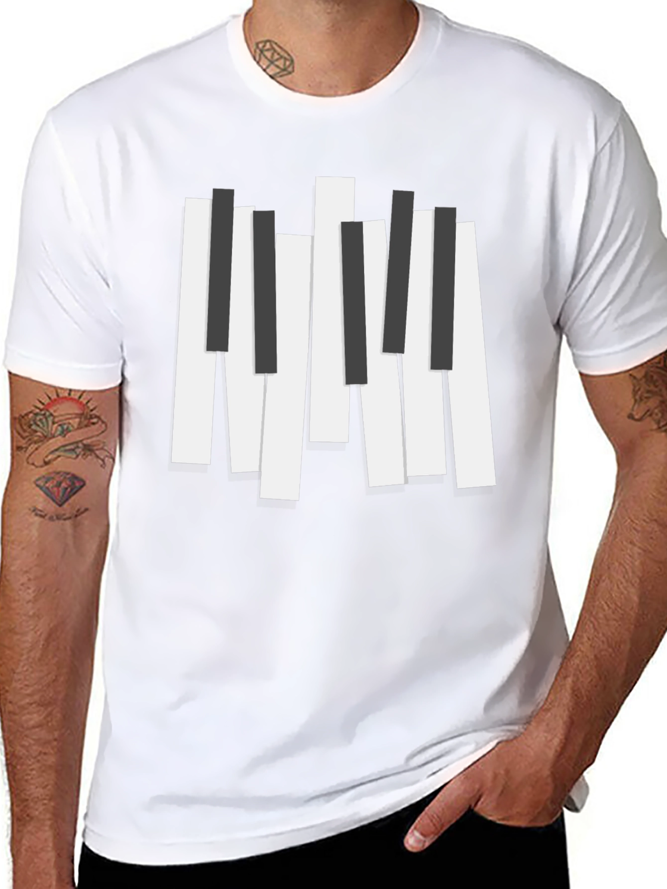 Piano Keys Graphic Print Black T-Shirt