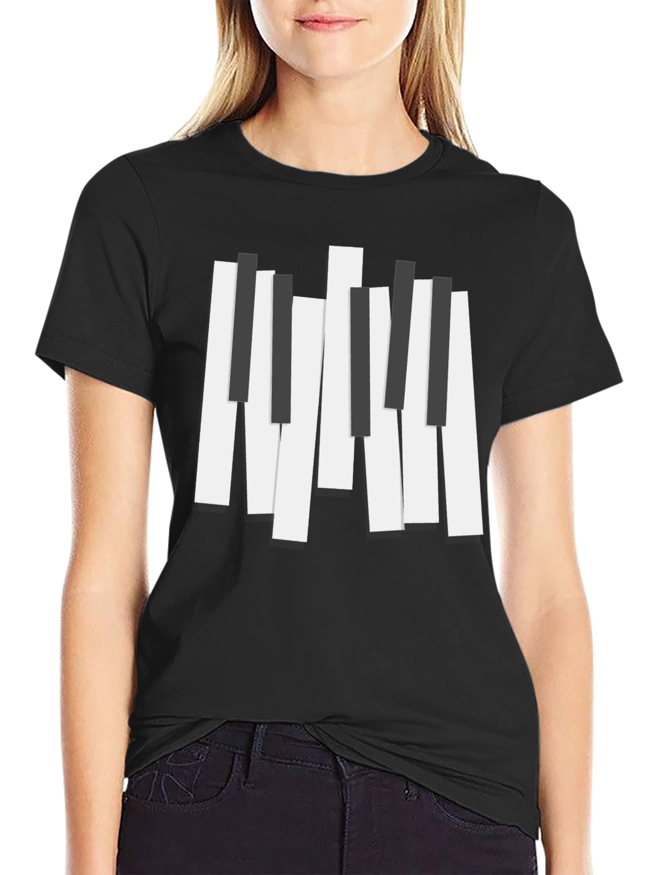 Piano Keys Graphic Print Black T-Shirt