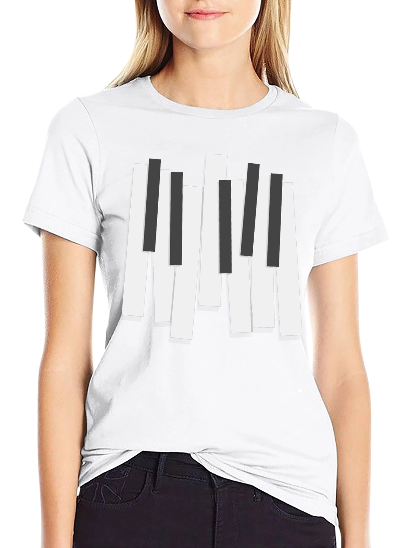 Piano Keys Graphic Print Black T-Shirt