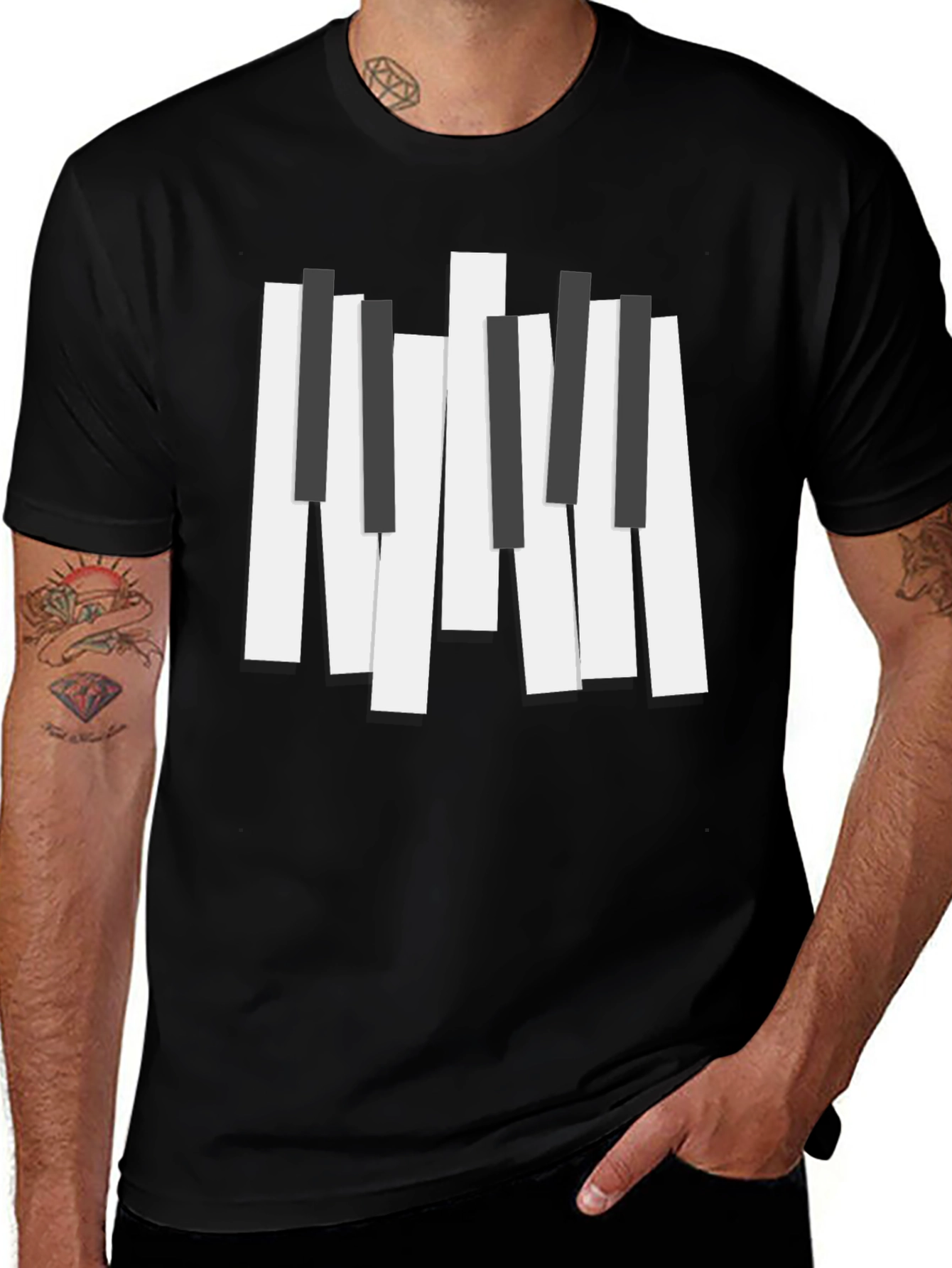 Piano Keys Graphic Print Black T-Shirt