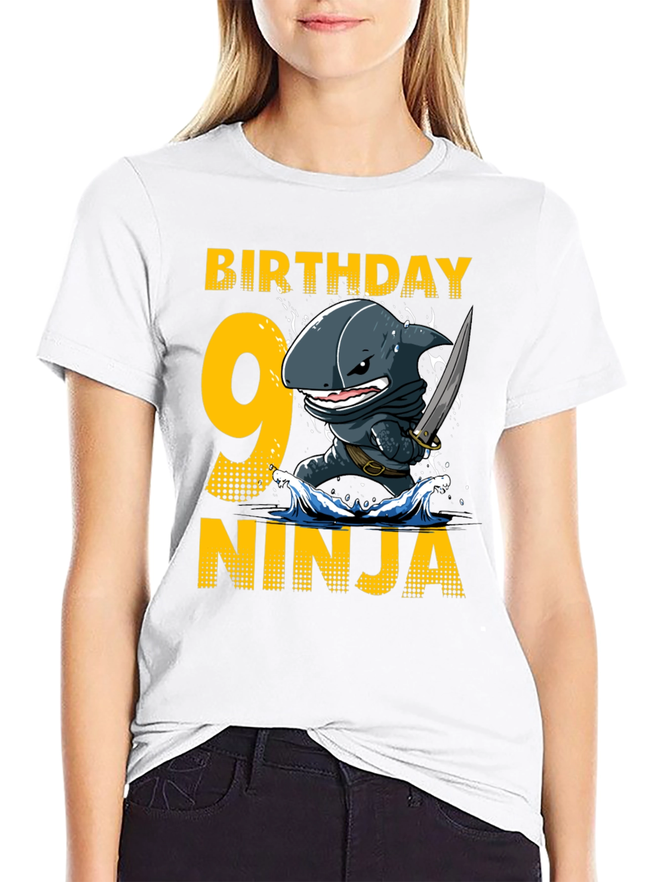 Birthday Shark Ninja T-Shirt - 9 Years Old