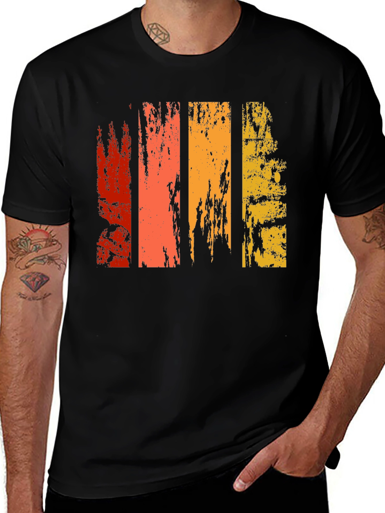 Retro Grunge Stripe Graphic Tee - Black