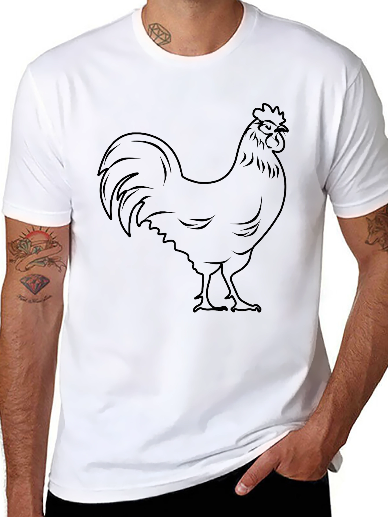 Black Rooster Graphic Tee - Mens Casual T-Shirt