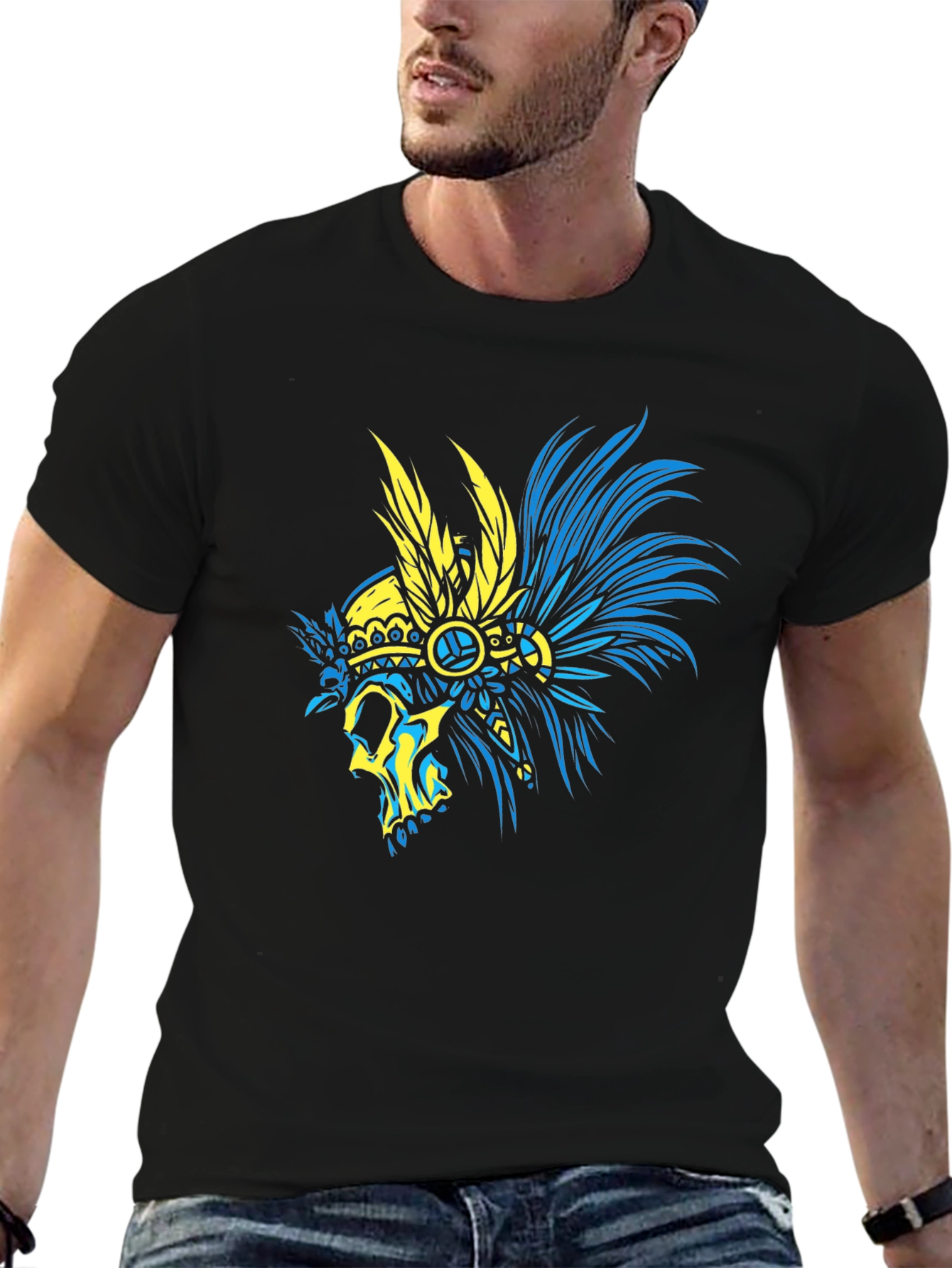 Skull Headdress Graphic T-Shirt - Black