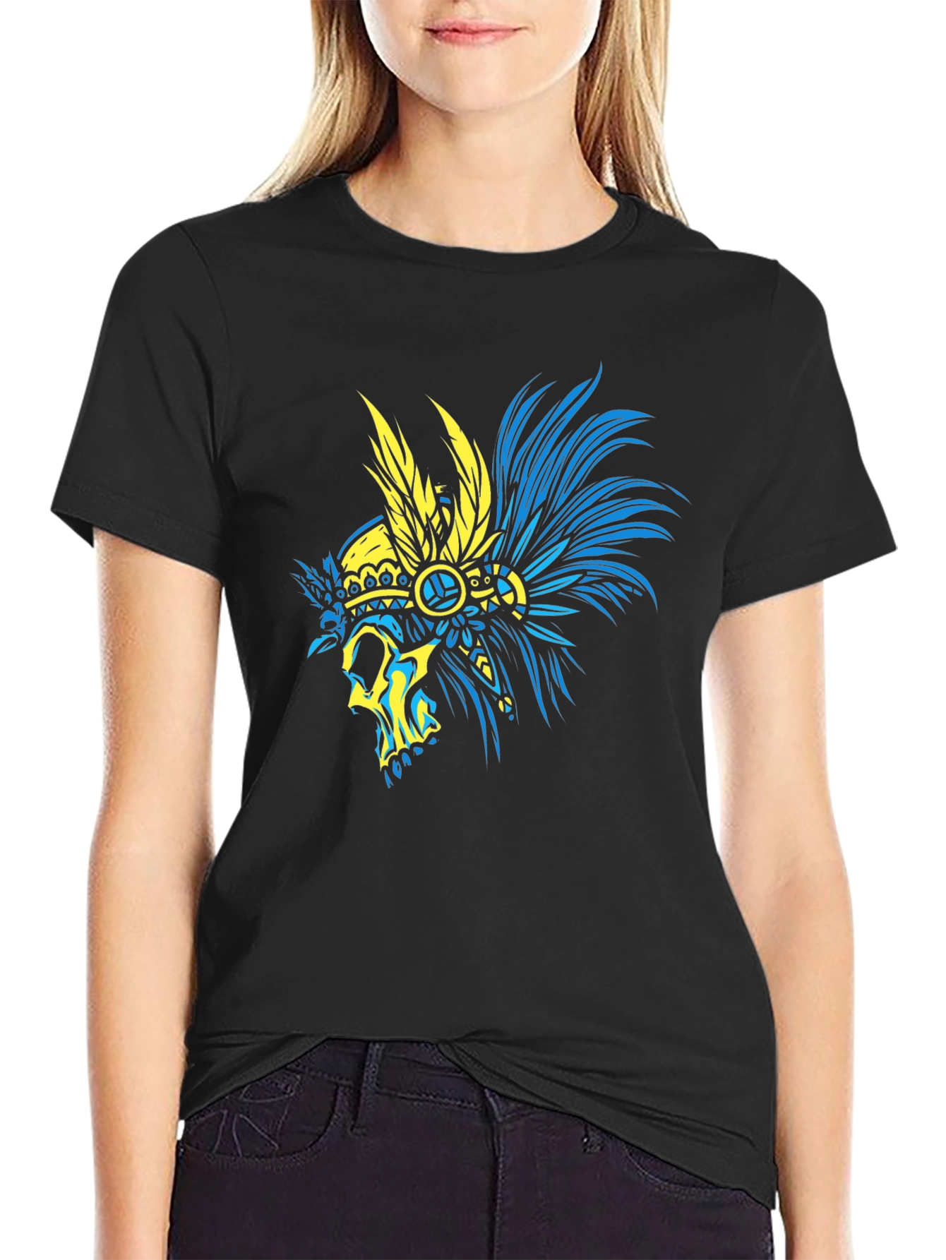 Skull Headdress Graphic T-Shirt - Black