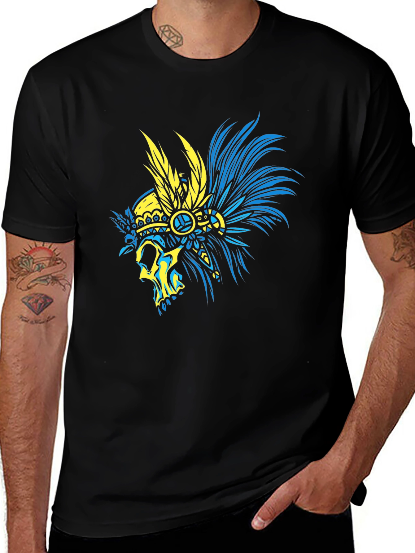 Skull Headdress Graphic T-Shirt - Black